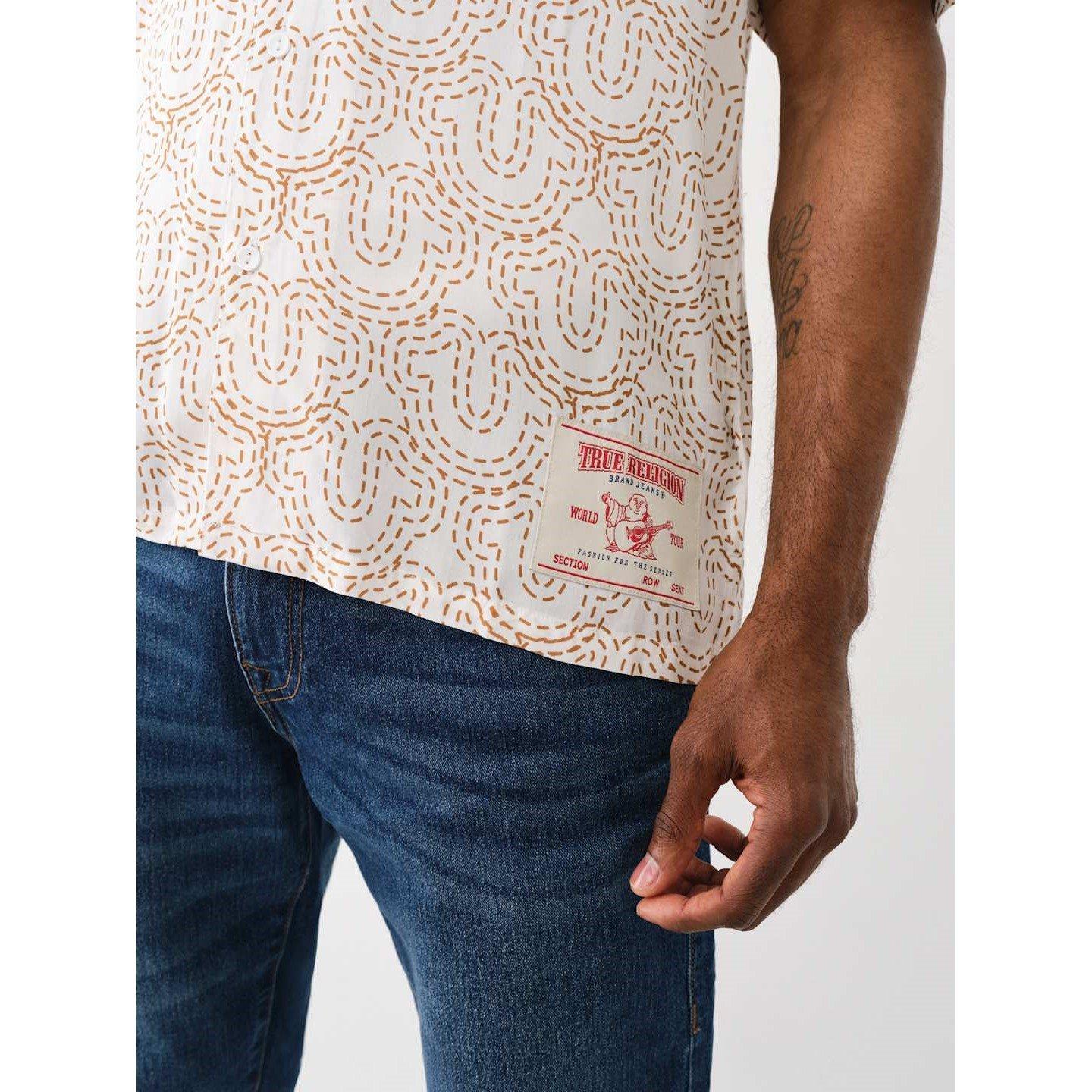 Optic White - True Religion - Camp Collar Short-Sleeve Plain Shirt - 3