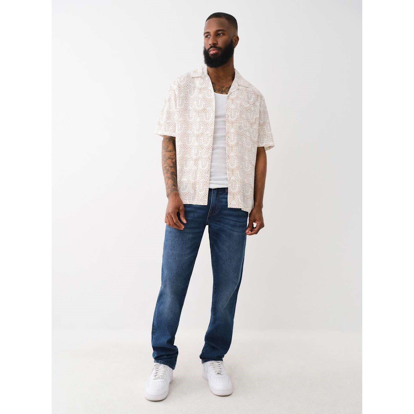 Optic White - True Religion - Camp Collar Short-Sleeve Plain Shirt - 4