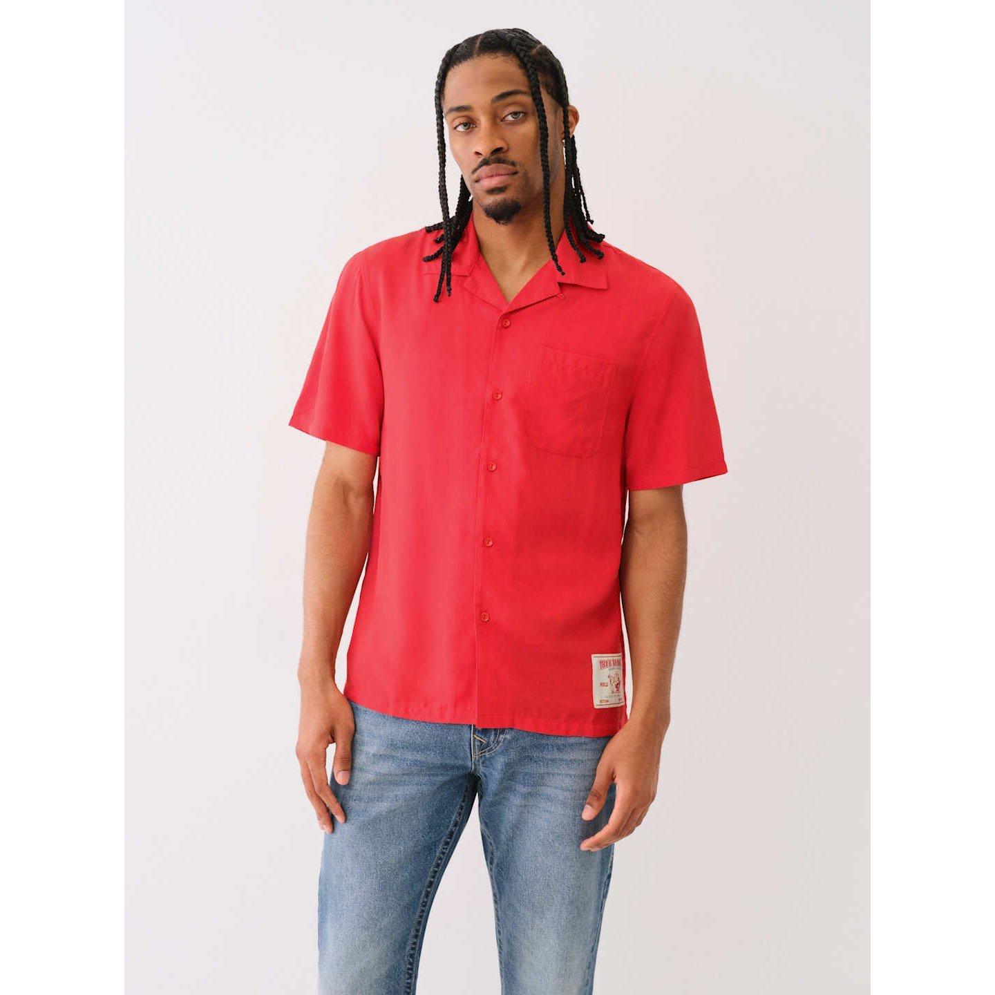 Lava - True Religion - Men's Camp Collar Short-Sleeve Plain Shirt - 1