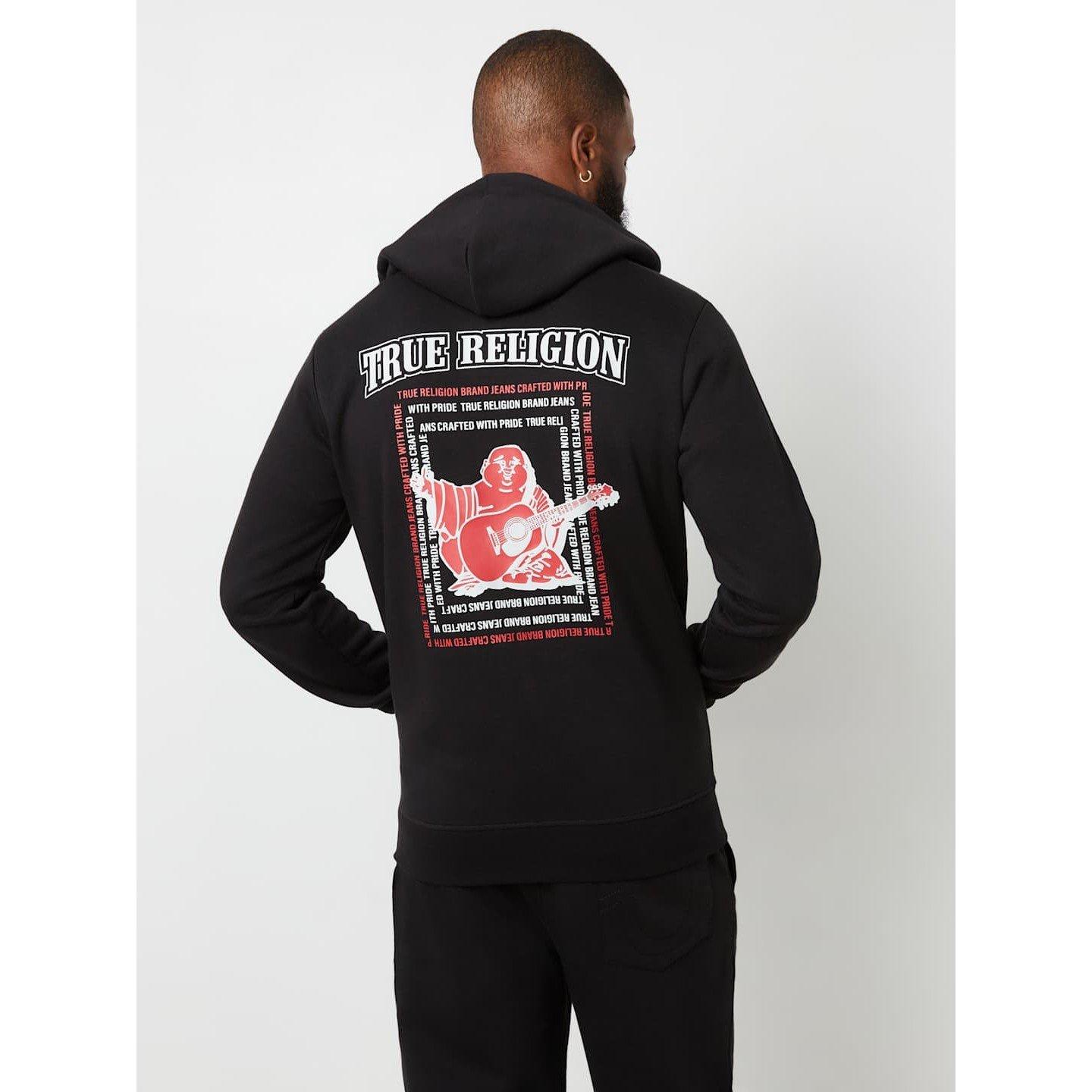 トップス True Religion BuddhaZipUpHoodie BlackRed True Religion Men's Buddha Full-Zip Fleece | Sports Direct