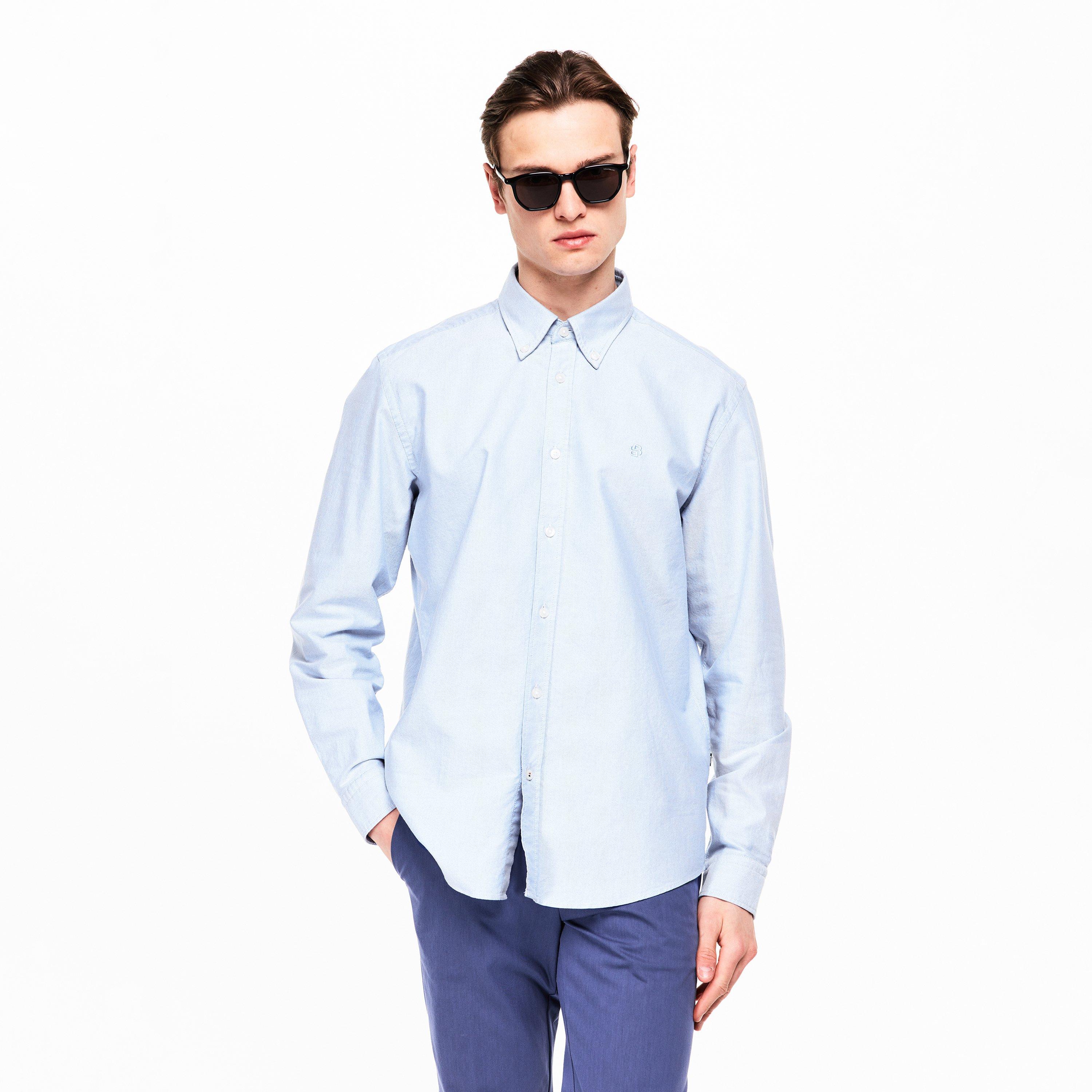 Pastel Blue - Boss - Men's Long Sleeve Oxford Shirt - 3