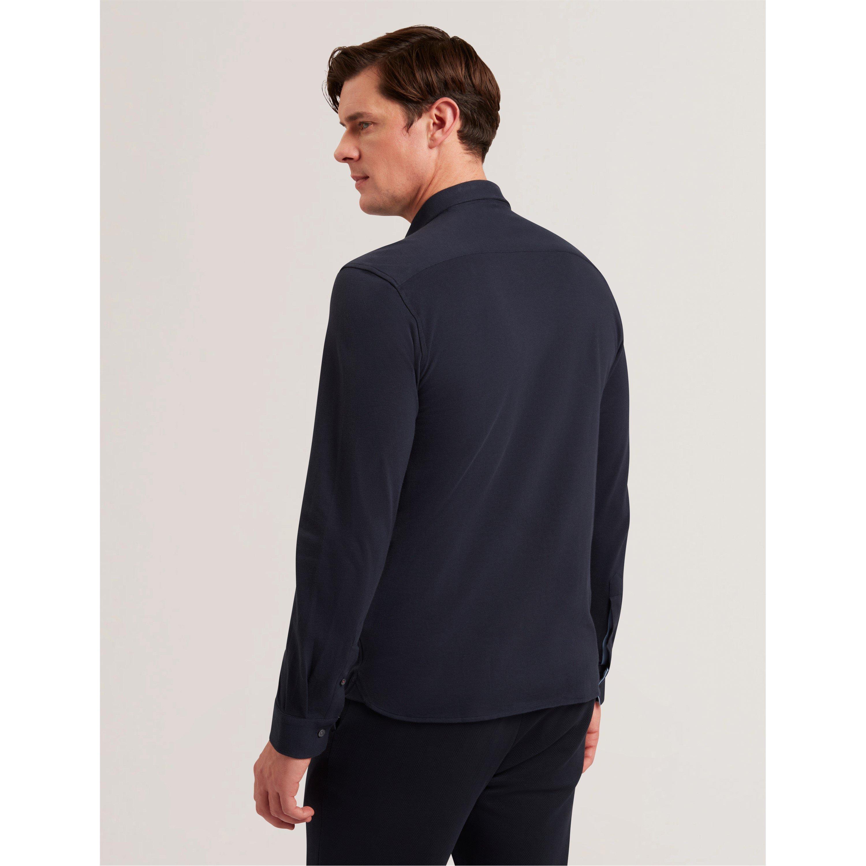 Blu navy - Ted Baker - Men's Luckey Pique Long-Sleeve Plain Shirt - 3