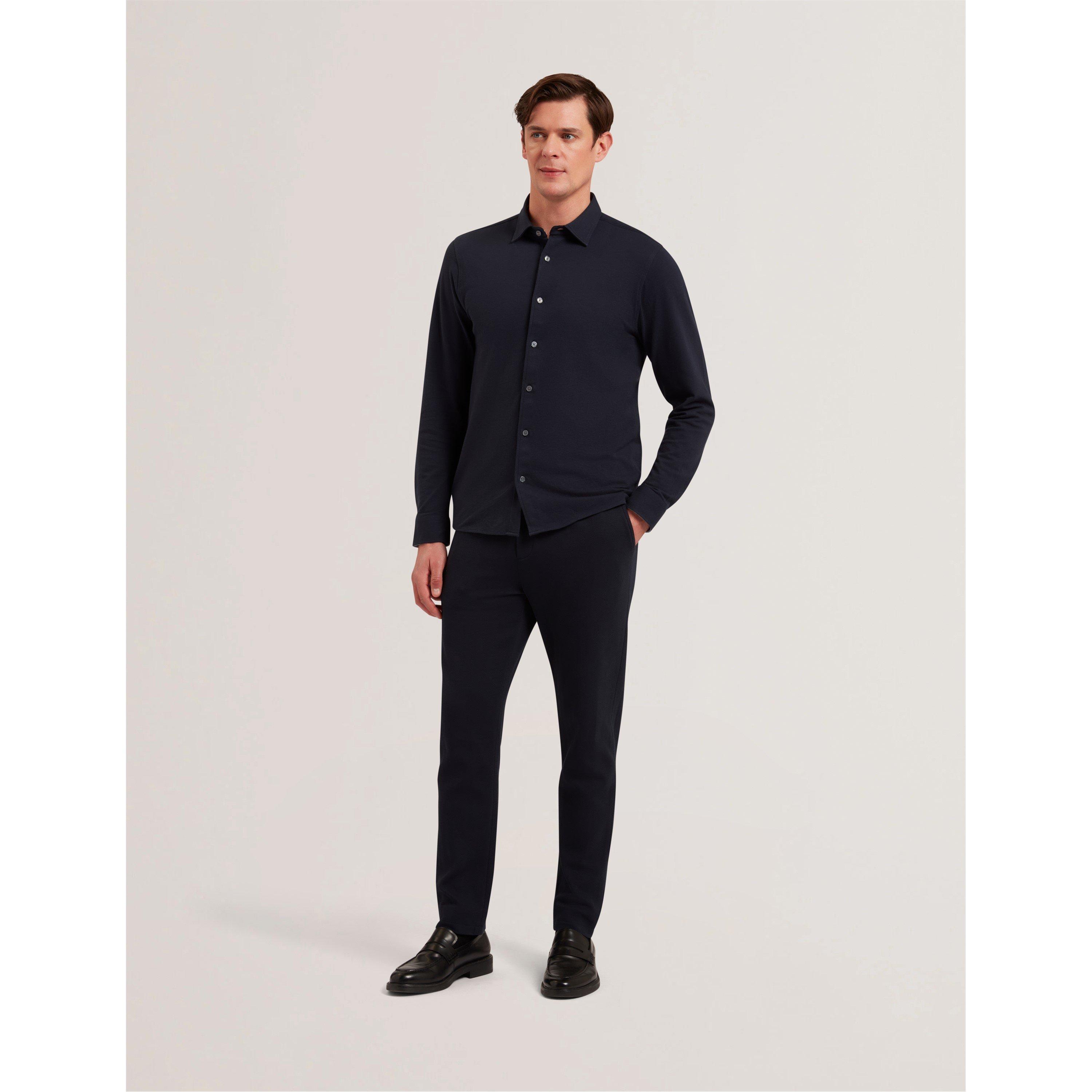 Blu navy - Ted Baker - Men's Luckey Pique Long-Sleeve Plain Shirt - 4