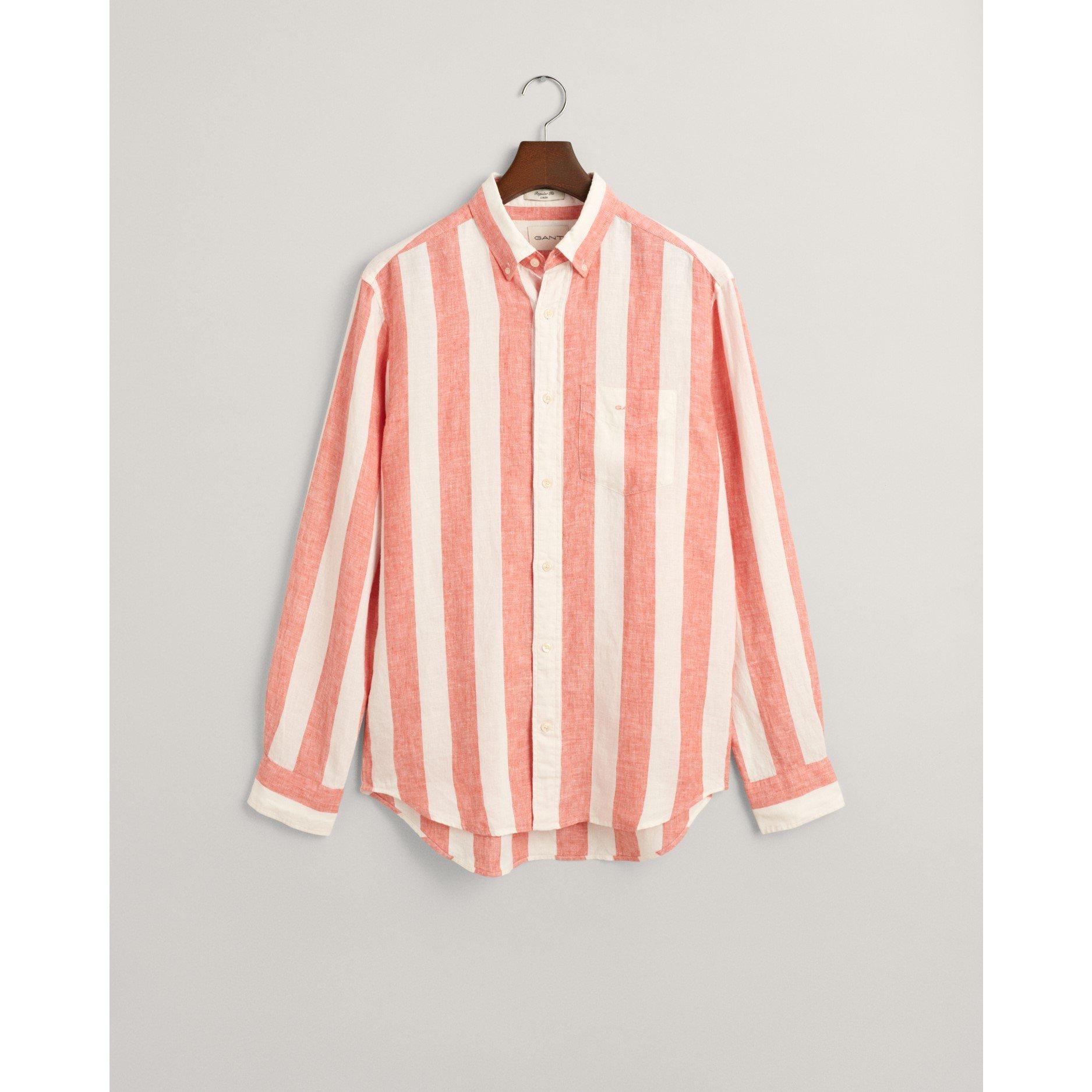 Verbrande Oranje - Gant - Men's Bold Stripe Linen Long-Sleeve Patterned Shirt - 2