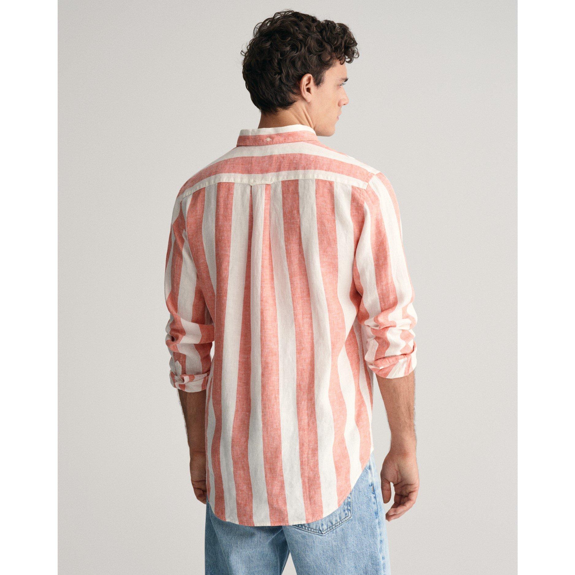 Verbrande Oranje - Gant - Men's Bold Stripe Linen Long-Sleeve Patterned Shirt - 3
