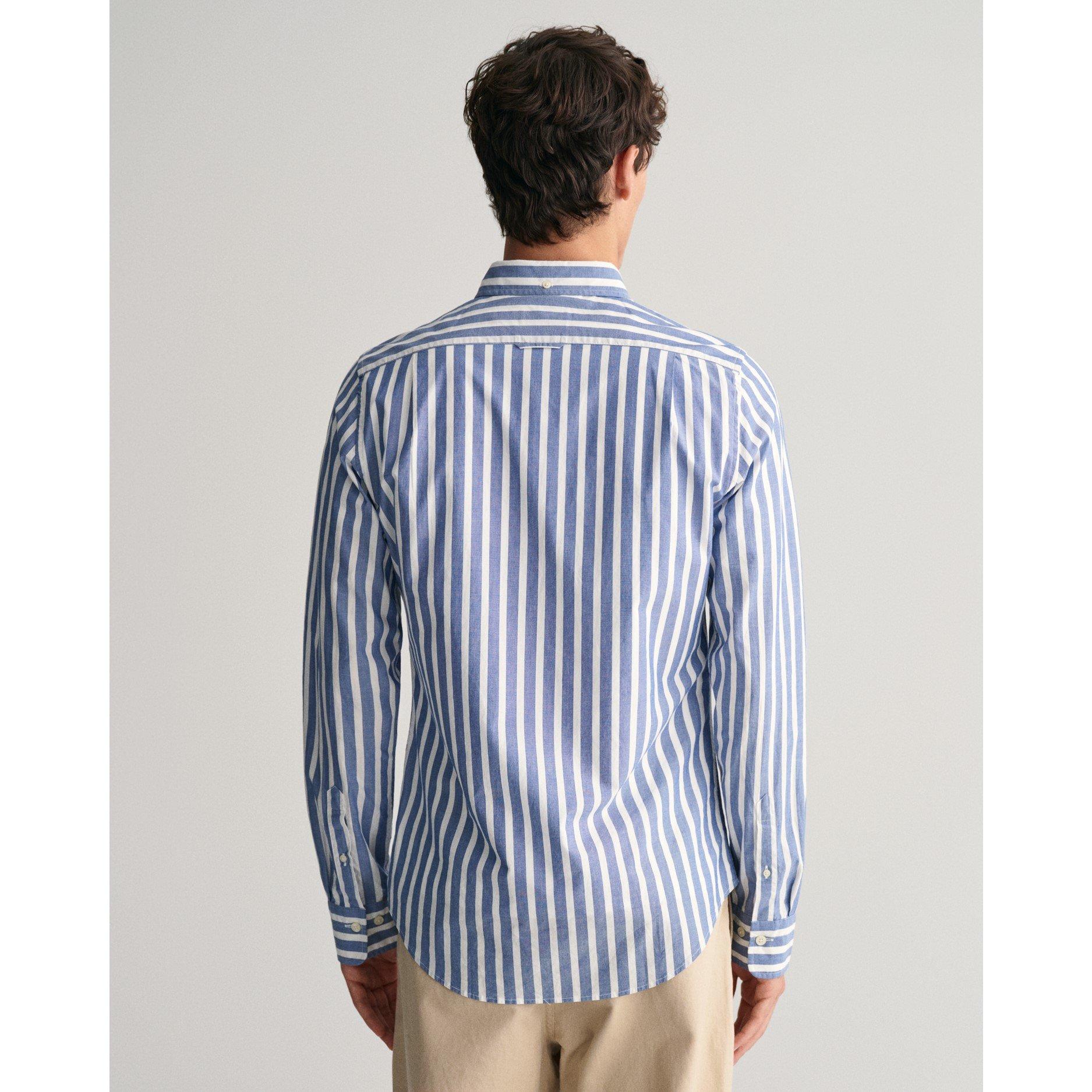 College Blue - Gant - Men's Regular Fit Wide Stripe Poplin Patterned Shirt - 3
