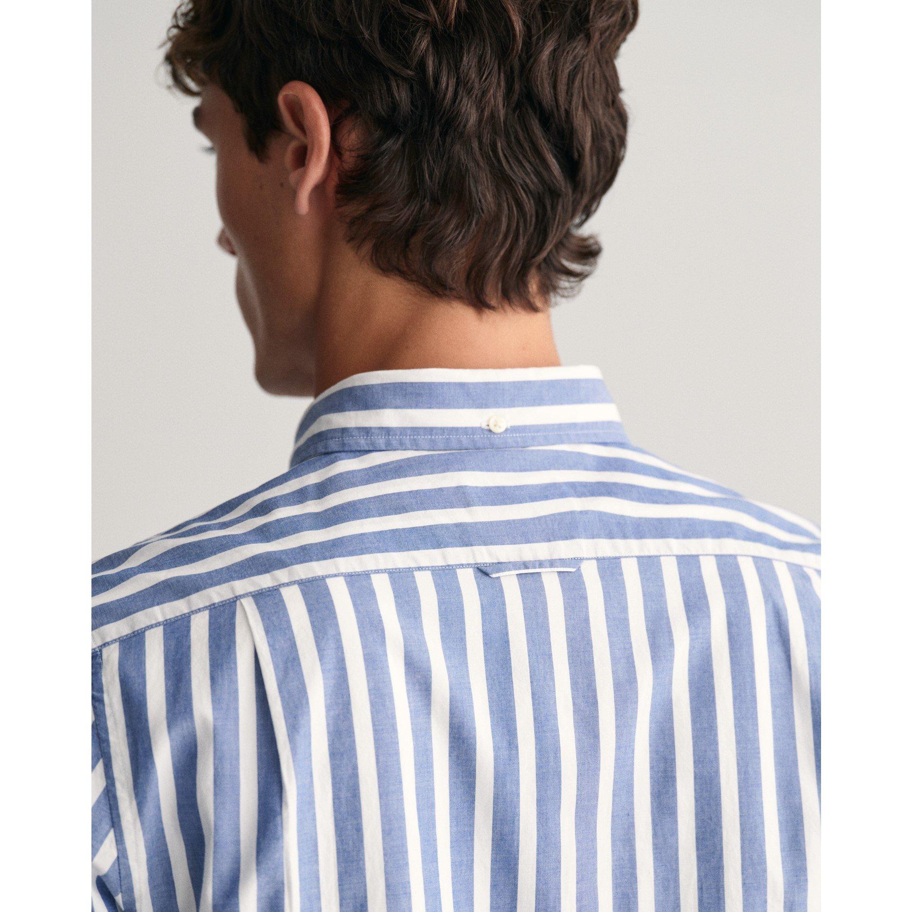 College Blue - Gant - Men's Regular Fit Wide Stripe Poplin Patterned Shirt - 4