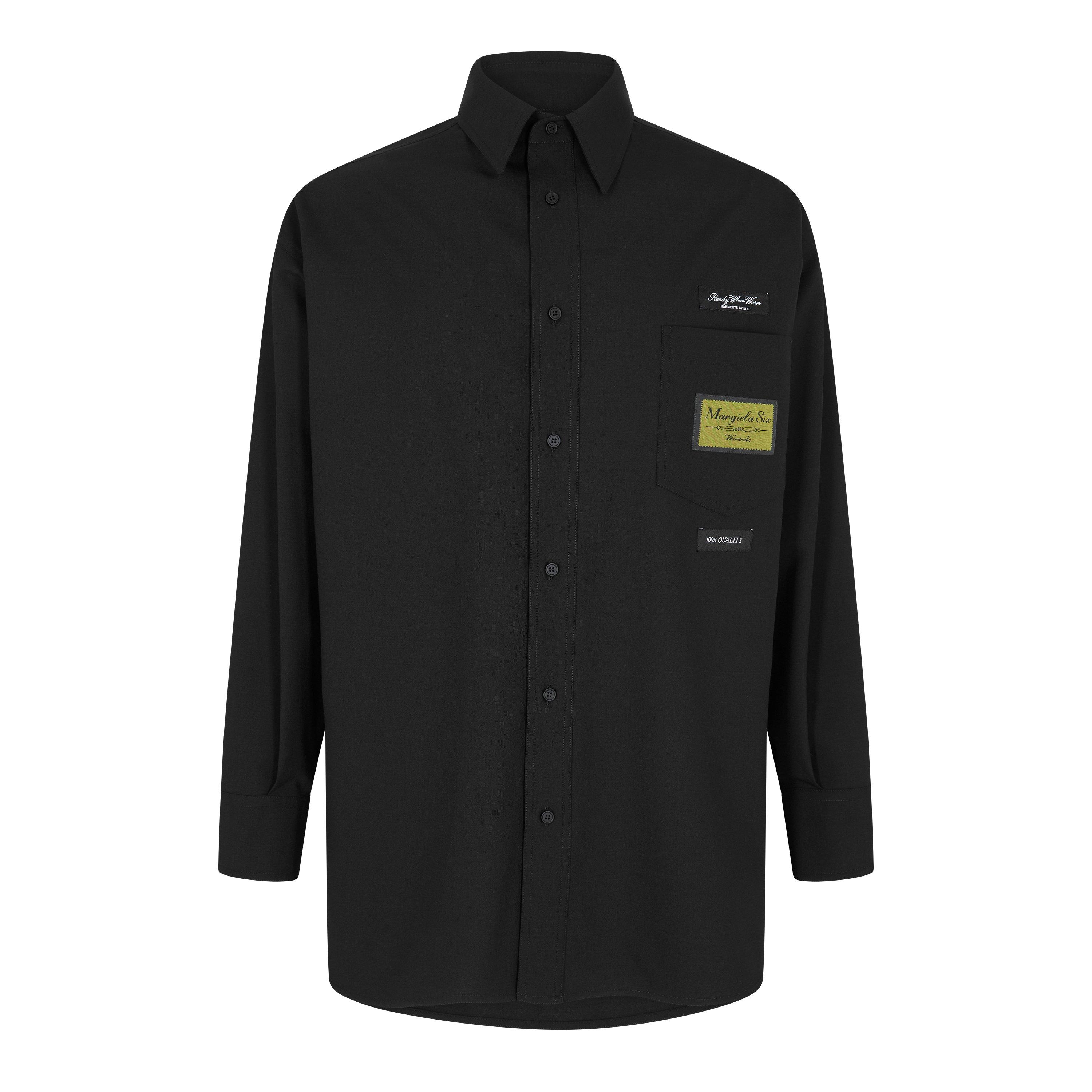 Black - MM6 Maison Margiela - Men's Label Wool Long Sleeve Plain Shirt - 1