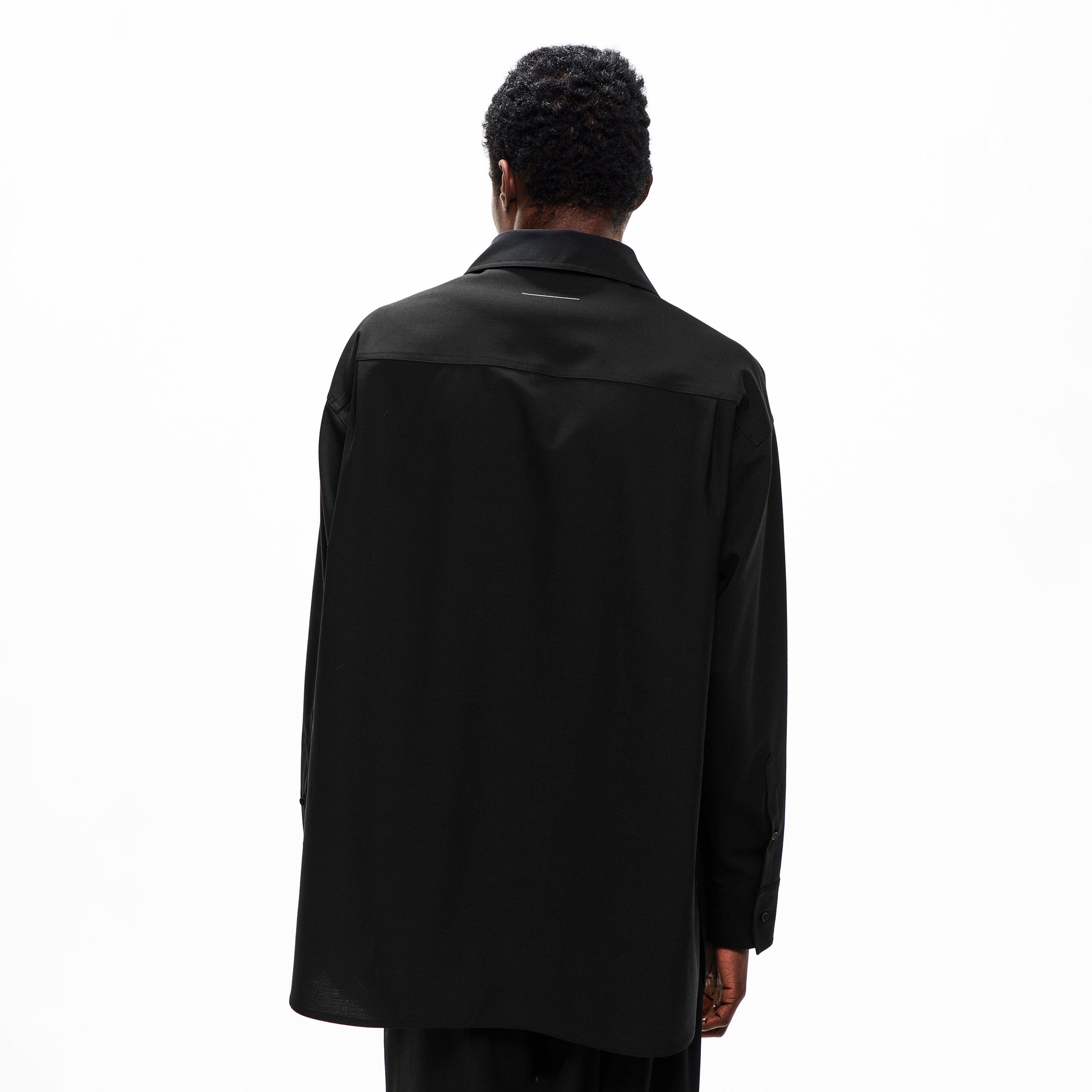 Black - MM6 Maison Margiela - Men's Label Wool Long Sleeve Plain Shirt - 4