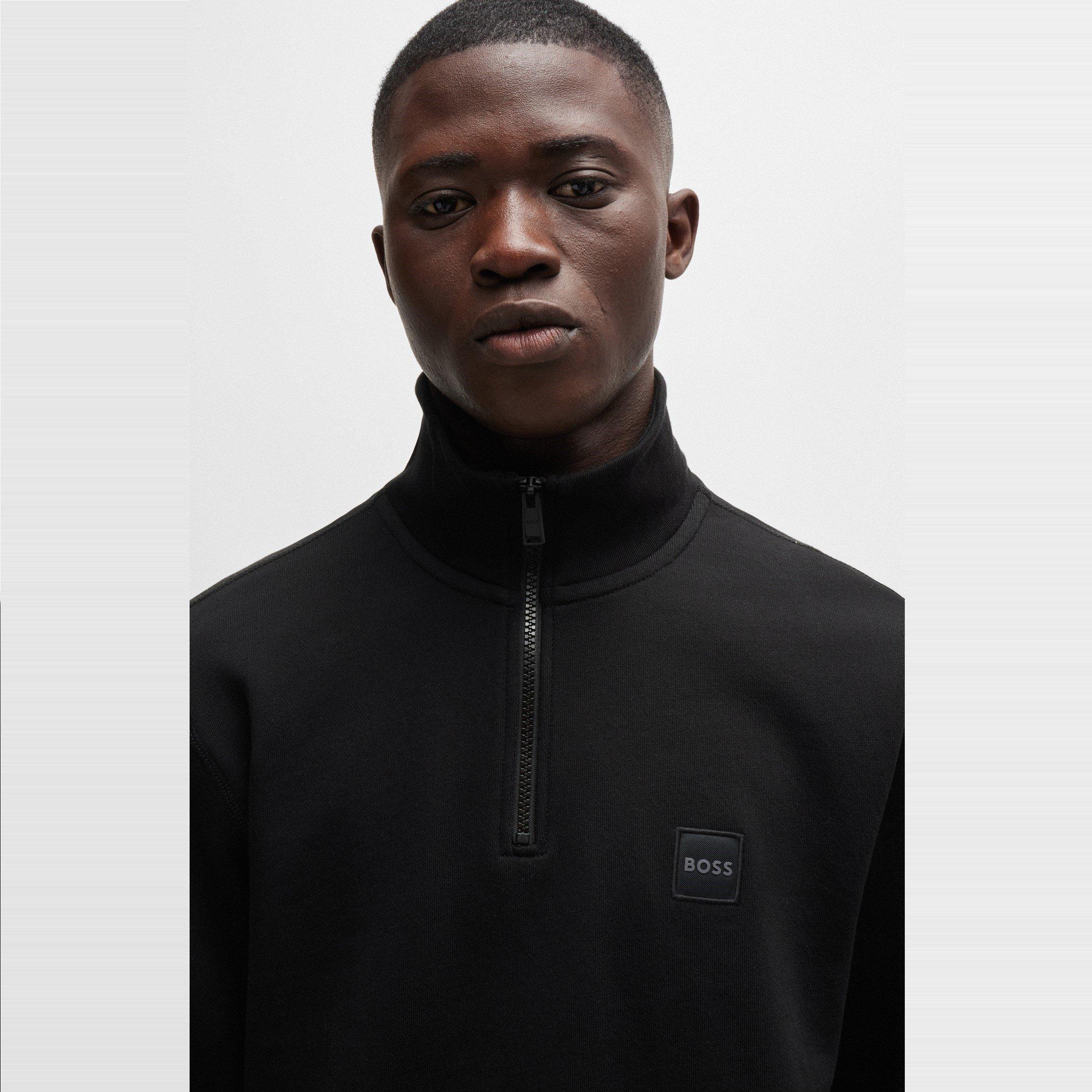 Schwarz 001 - Boss - Men's Zetrust Zip-Neck Soft TerryclOver The Head Sweatshirt - 4