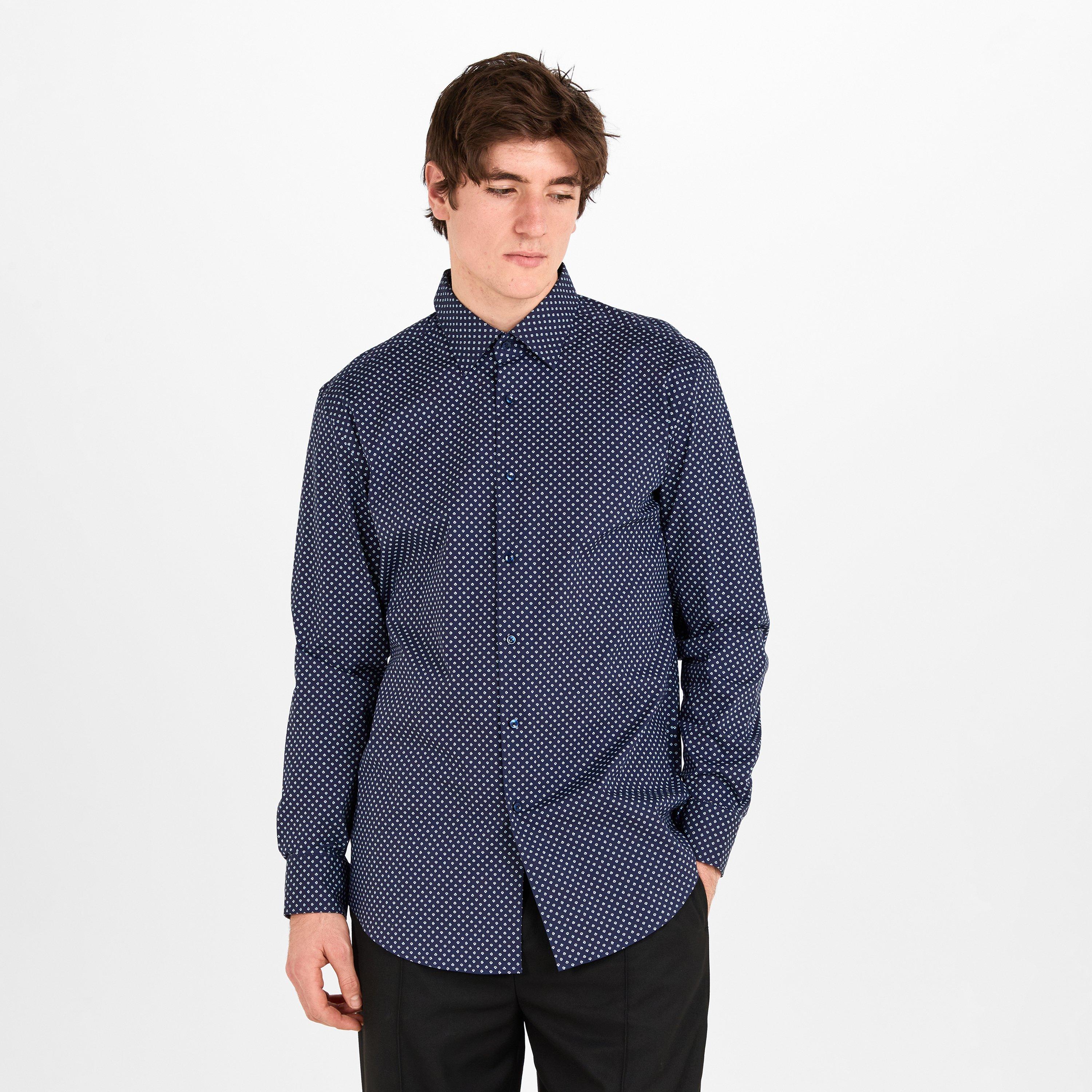 Dark Blue 404 - Boss - Men's Hank Kent Long-Sleeve Patterned Shirt - 3