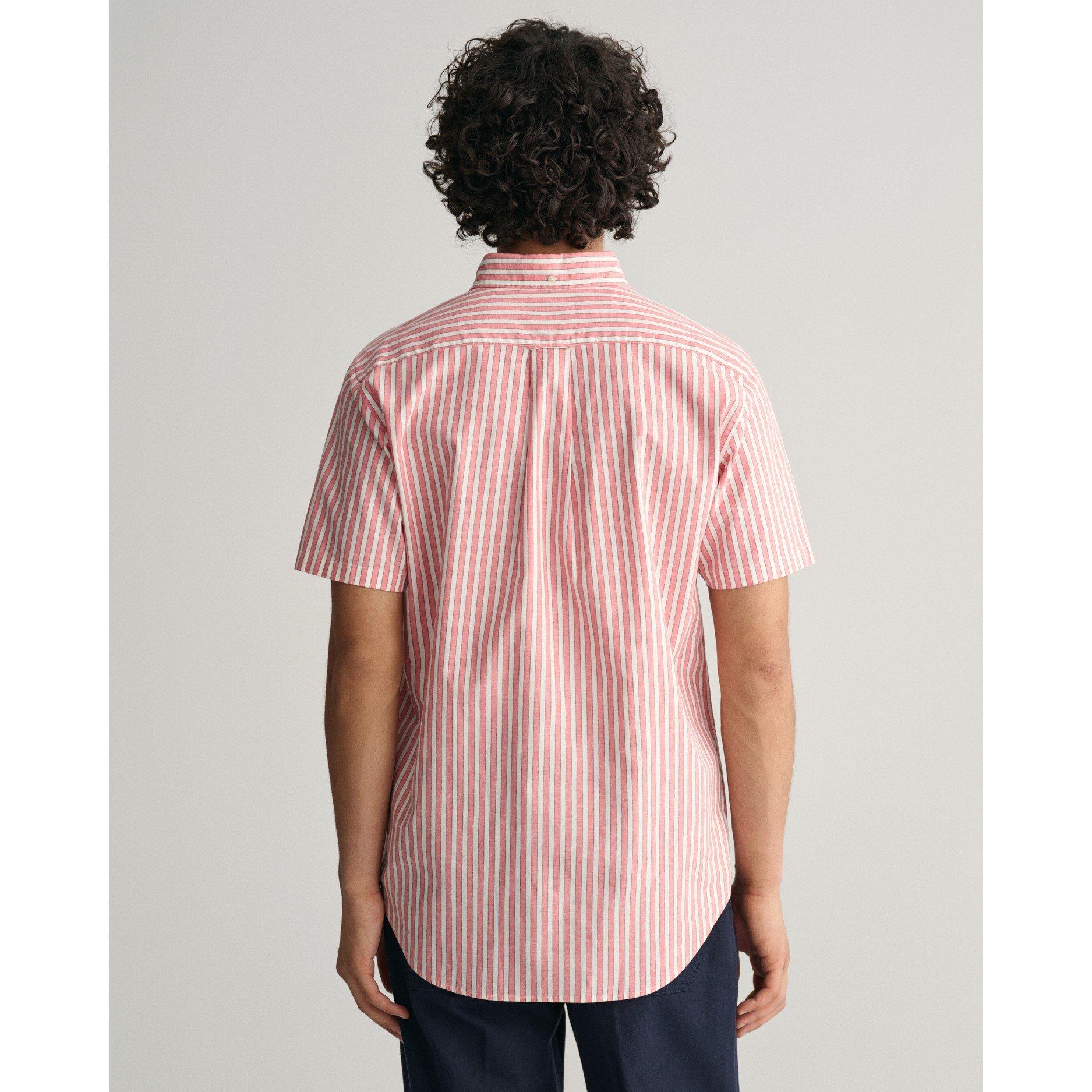 Solnedgang Pink - Gant - Men's Cotton Linen Stripe Short-Sleeve Patterned Shirt - 2