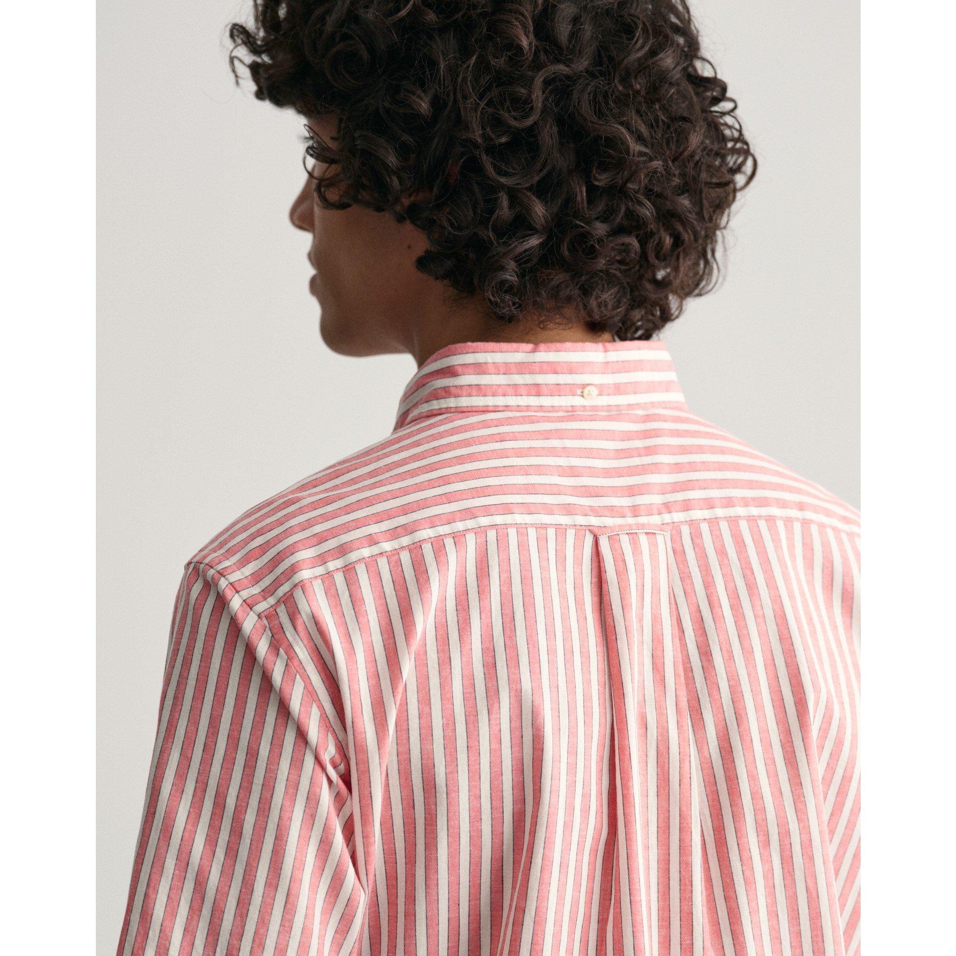 Solnedgang Pink - Gant - Men's Cotton Linen Stripe Short-Sleeve Patterned Shirt - 5