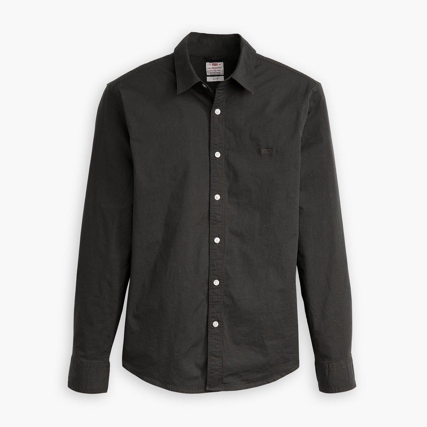 Levis Men's Plain Long-Sleeve Slim Fit Shirt - Jet Black - M