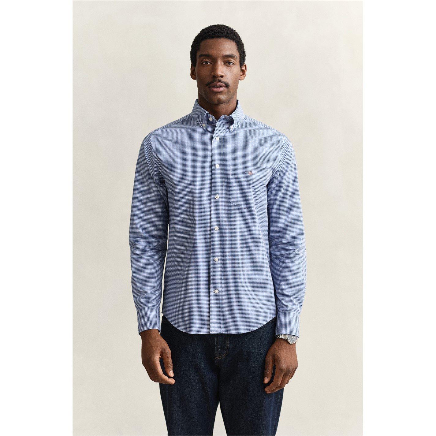Collge Blue 436 - Gant - Mens Gingham Long Sleeve Patterned Shirt - 1
