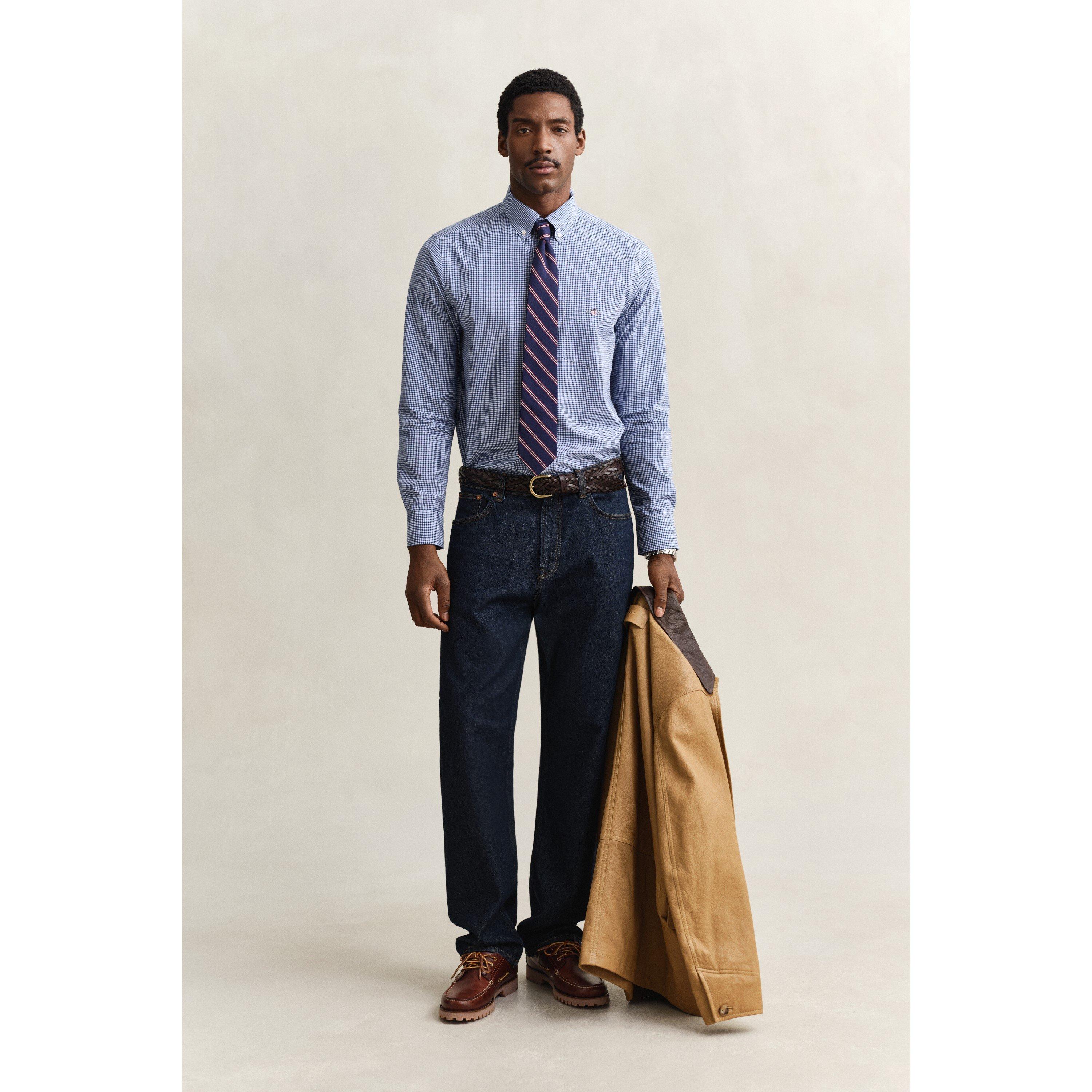 Collge Blue 436 - Gant - Men's Gingham Long Sleeve Patterned Shirt - 4