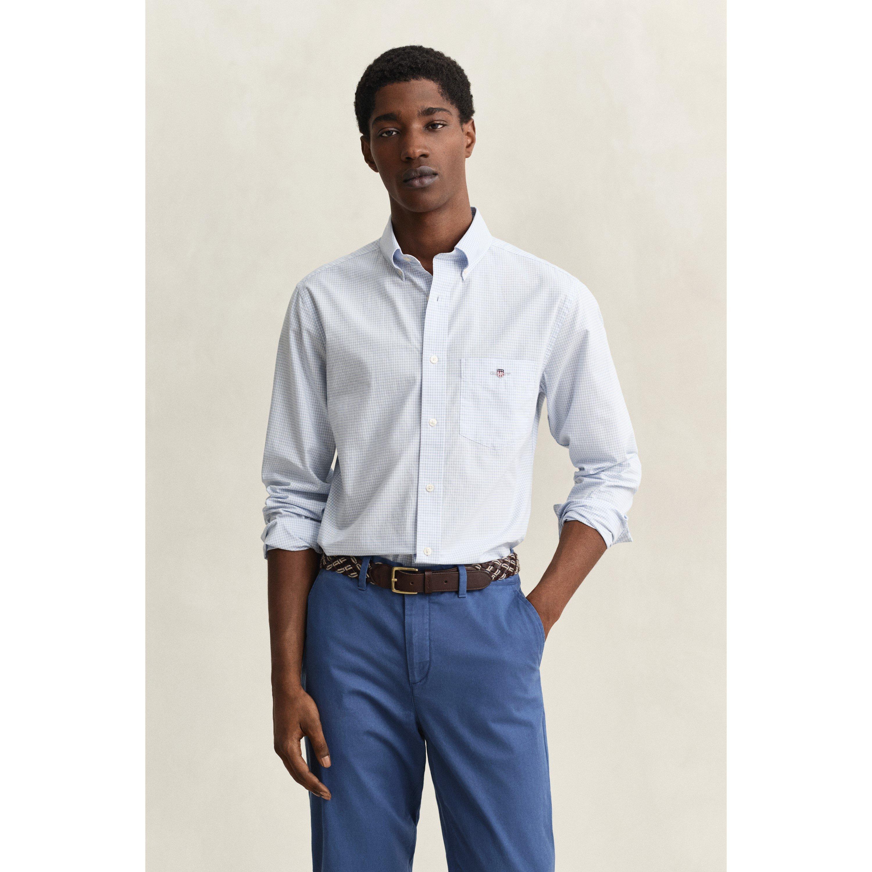 Gant Men's Gingham Long Sleeve Patterned Shirt - Light Blue 455 - L