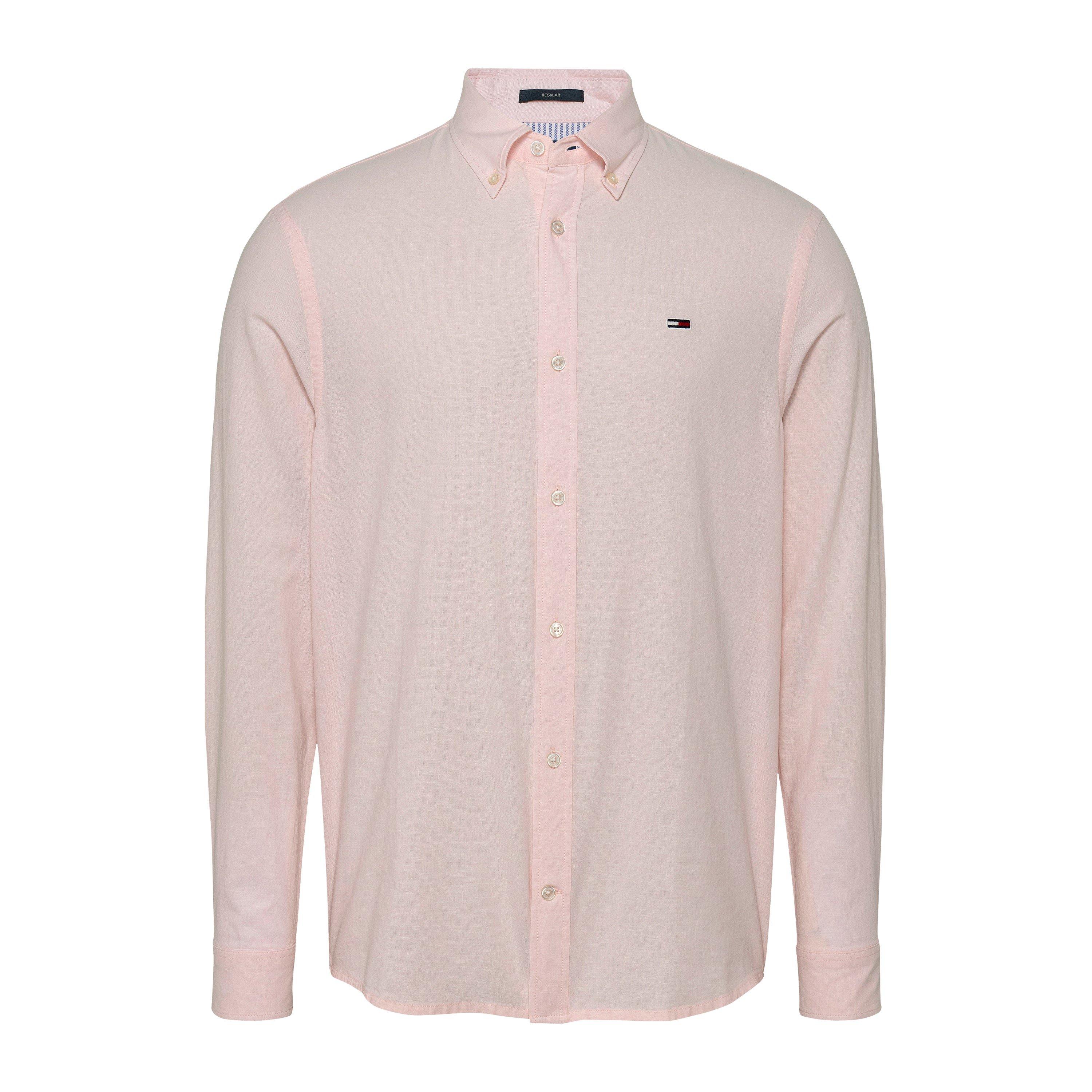 Tommy Jeans Men's Regular Linen Long-Sleeve Plain Shirt - Precious Pink - XL