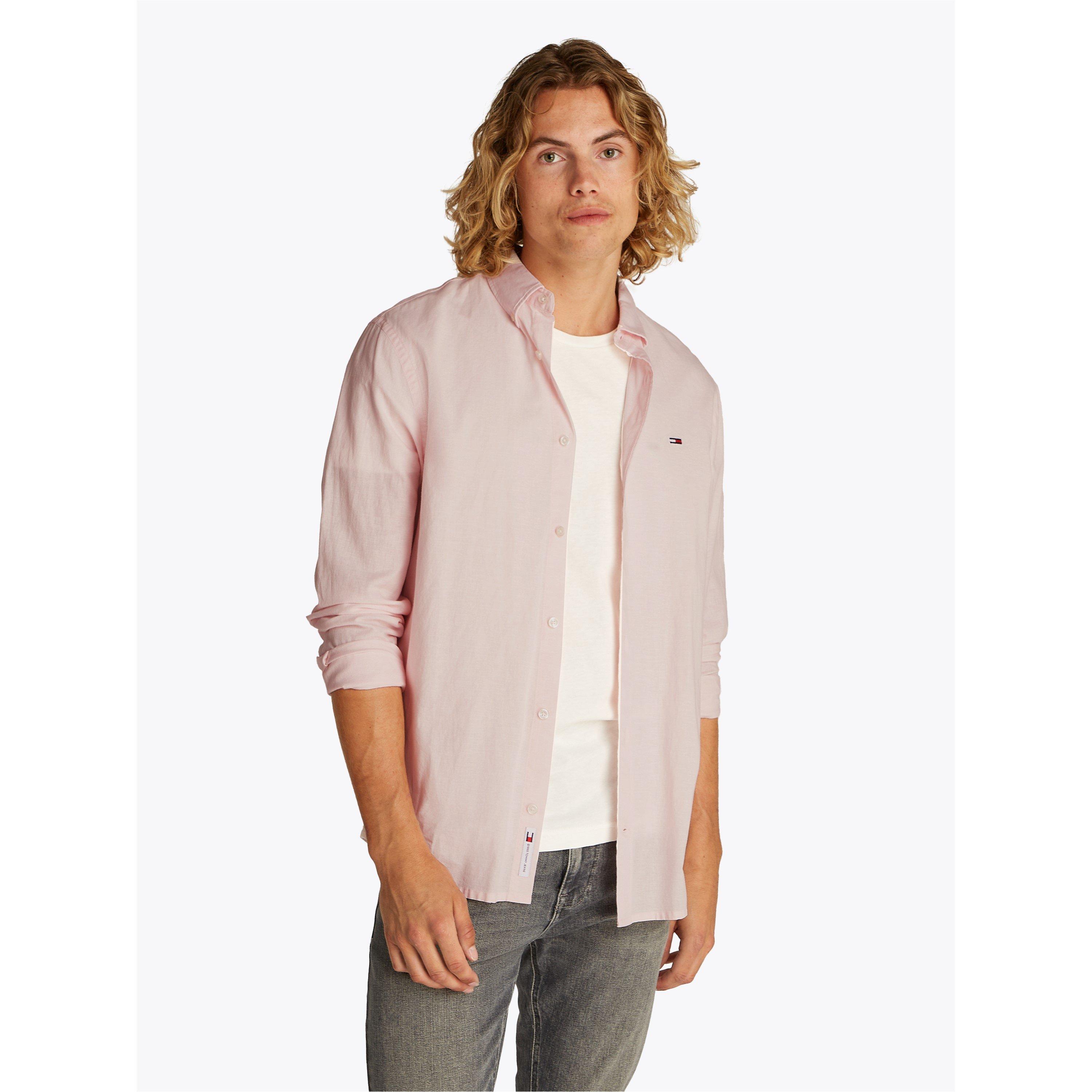 Rosa Precioso - Tommy Jeans - Men's Regular Linen Long-Sleeve Plain Shirt - 2