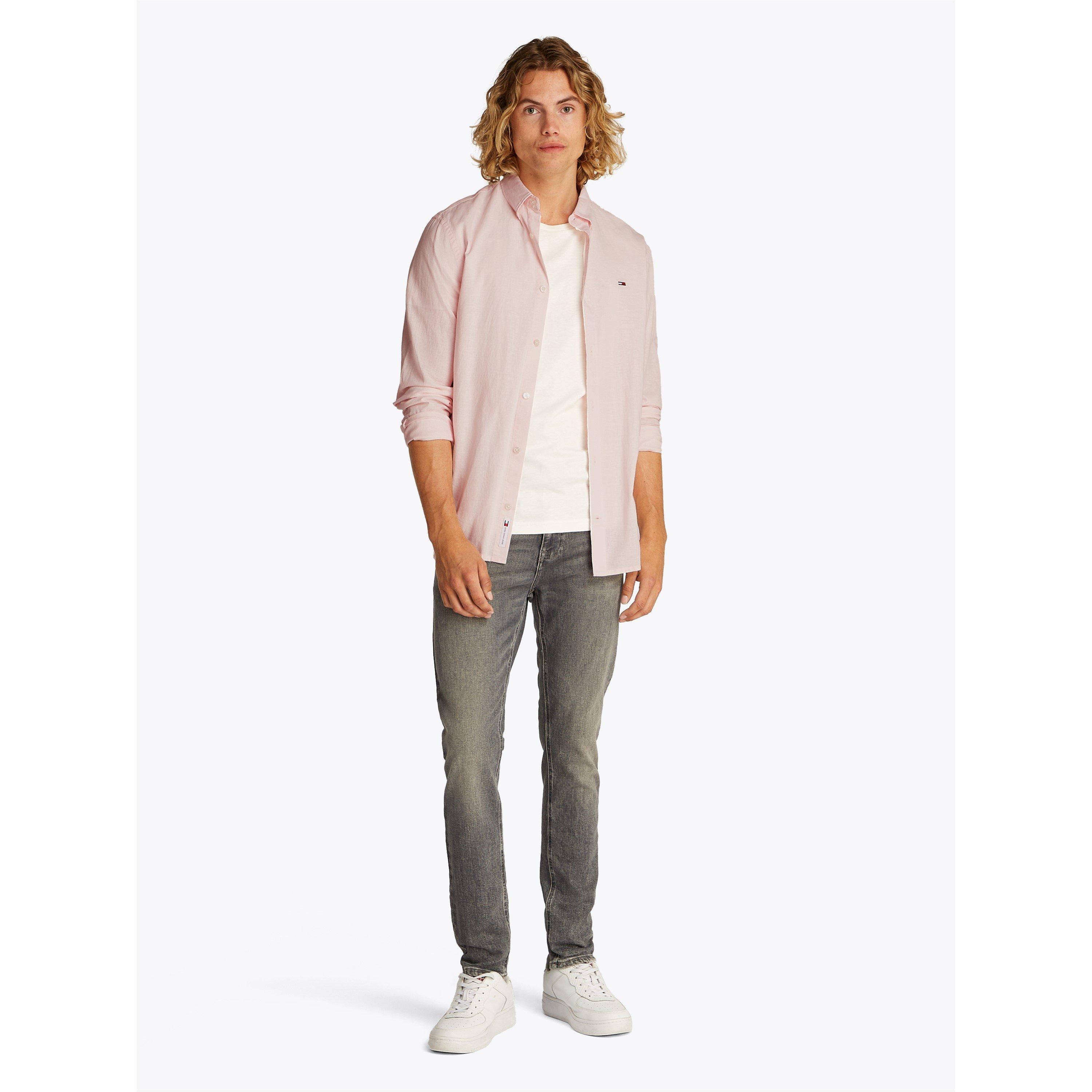 Rosa Precioso - Tommy Jeans - Men's Regular Linen Long-Sleeve Plain Shirt - 3