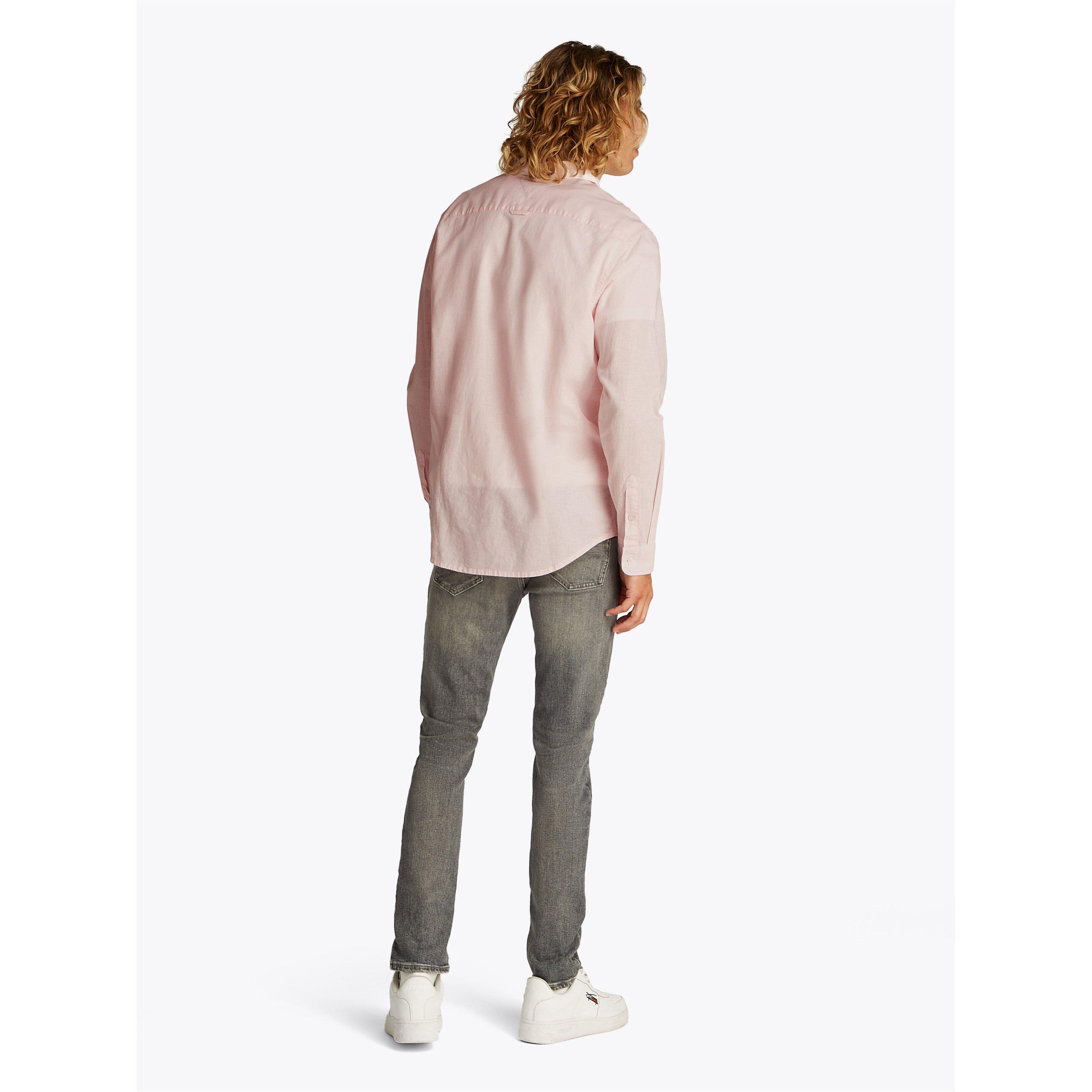 Rosa Precioso - Tommy Jeans - Men's Regular Linen Long-Sleeve Plain Shirt - 4