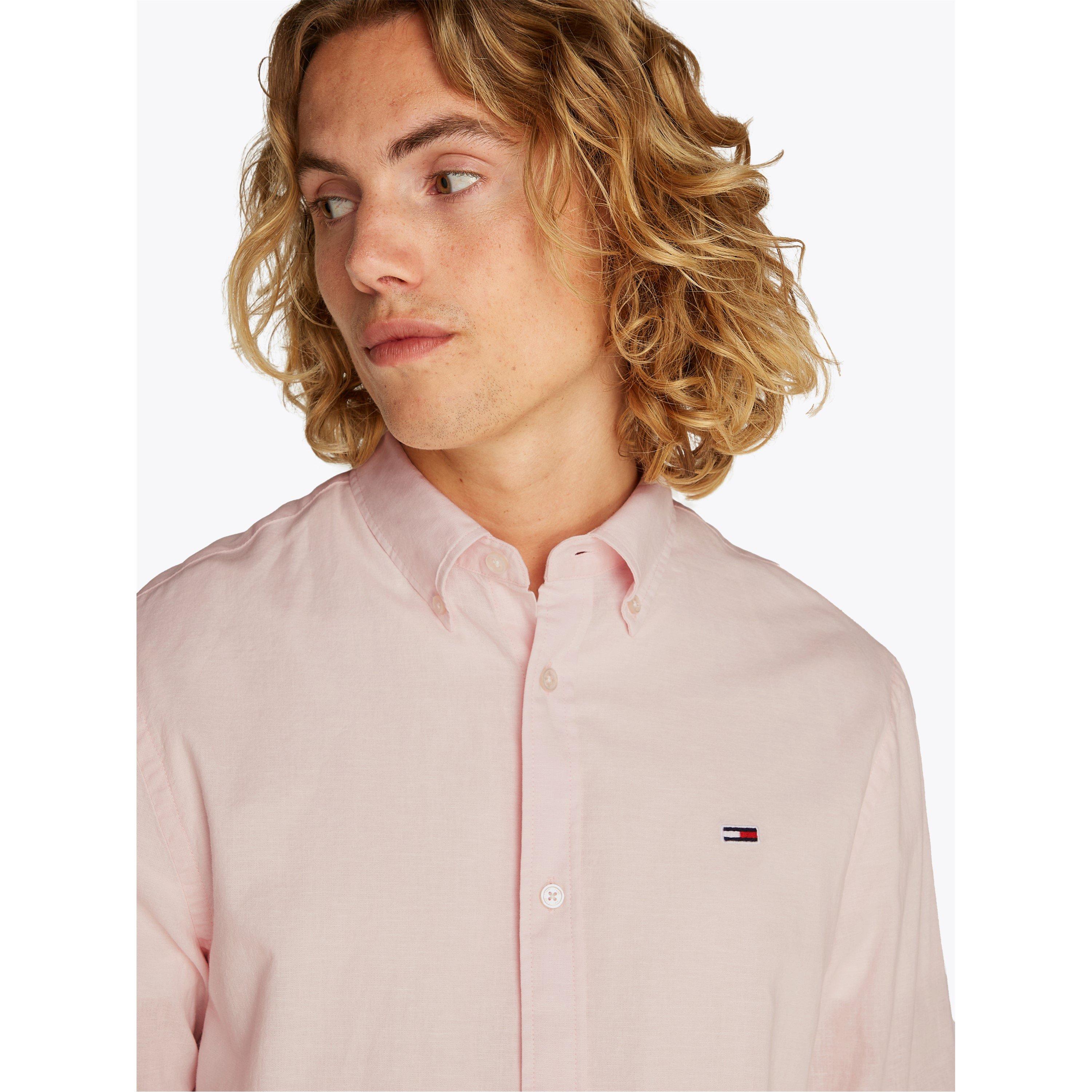 Rosa Precioso - Tommy Jeans - Men's Regular Linen Long-Sleeve Plain Shirt - 5