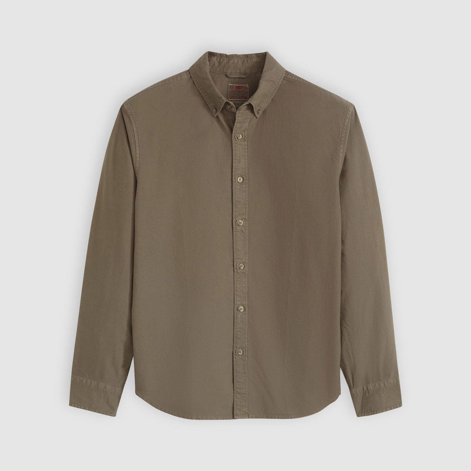 Levis Men's Plain Long Sleeve Button Down Shirt - Khaki Green Dye - S