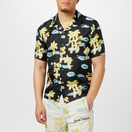 Palm Angels Neon Palm Tree Short Sleeve Shirt