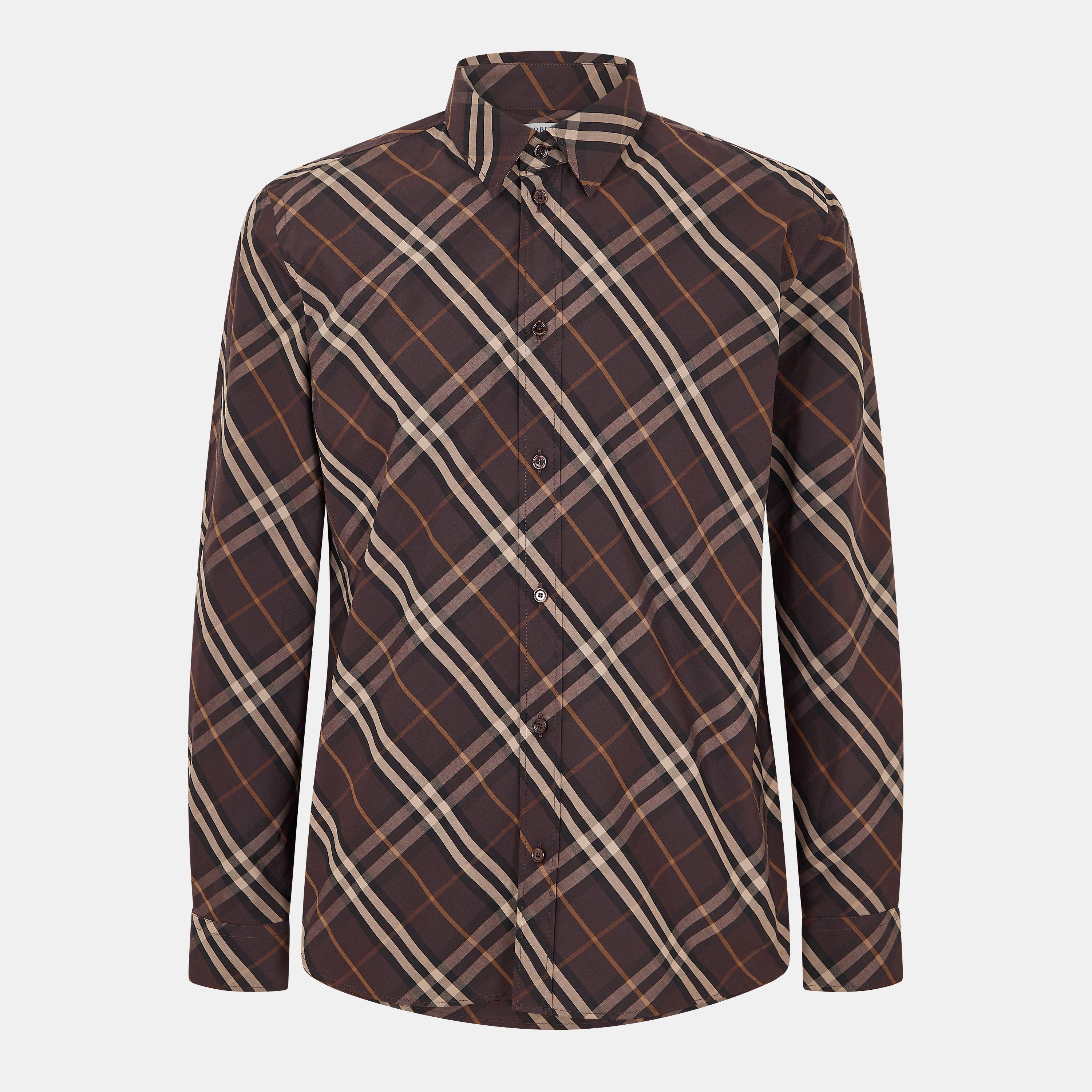 Burberry Men's Long Sleeve Patterned Tailored Fit Shirt - Truffle - L