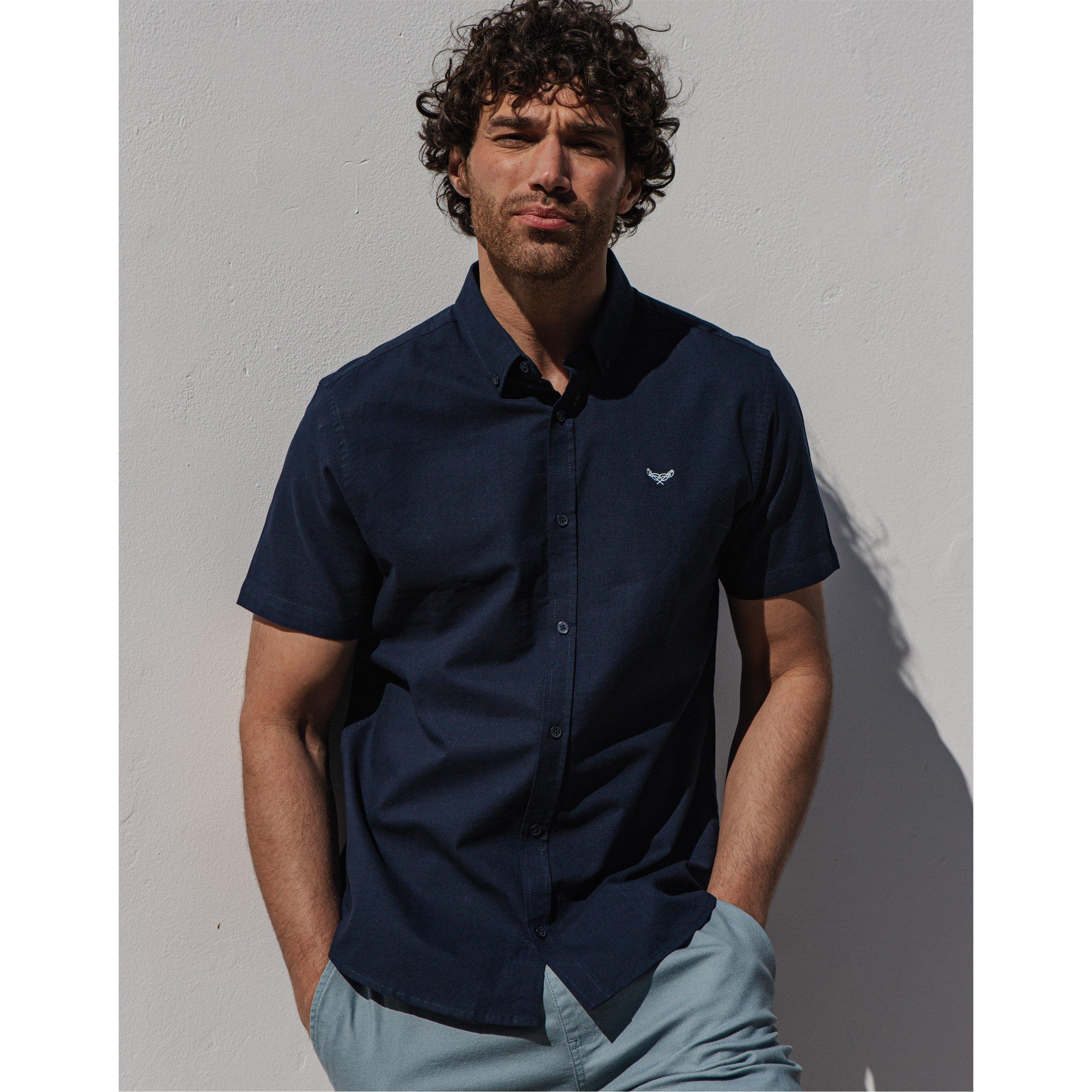 Threadbare Men's Inferno Short-Sleeve Oxford Shirt - Navy - Small