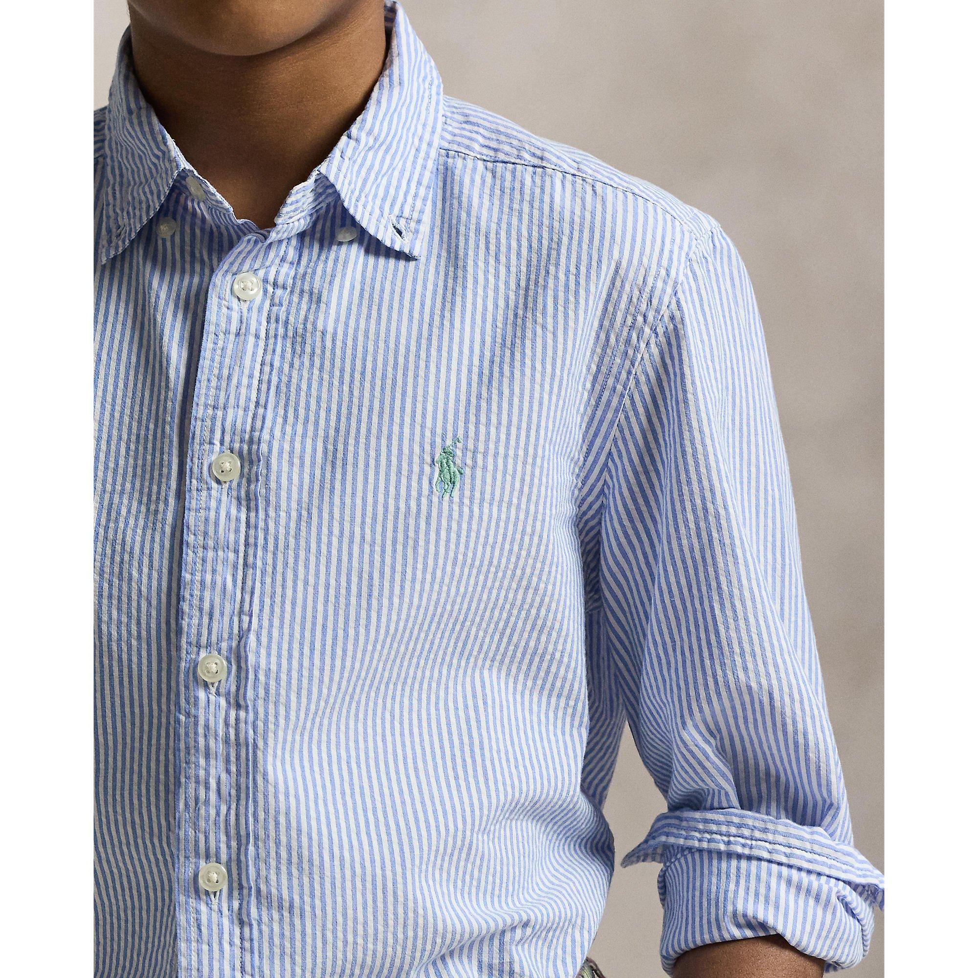 Blue White - Polo Ralph Lauren - Long Sleeve Striped Shirt Juniors - 4