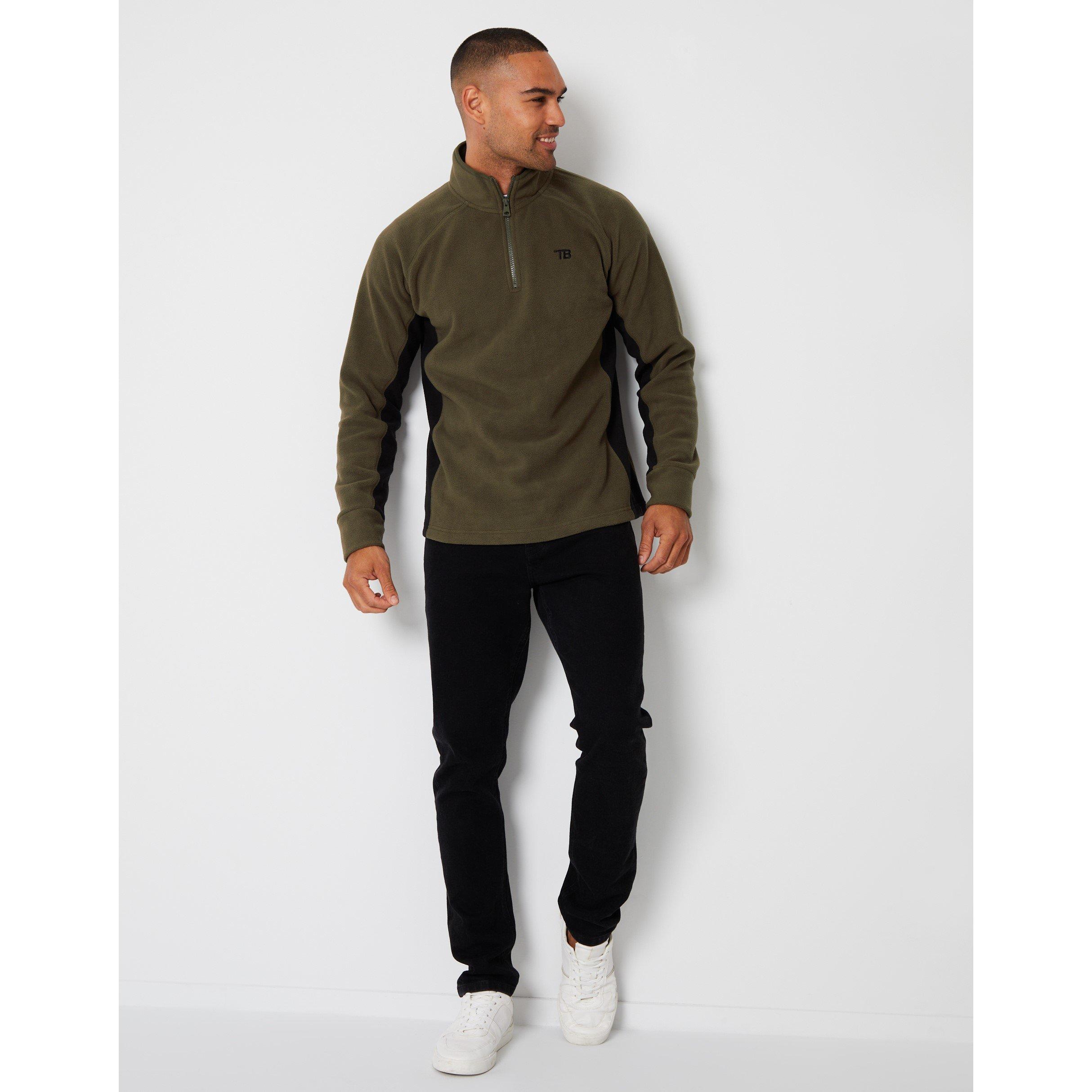 Kaki - Threadbare - Men's Contrast Side Panel 1/4 Zip Fleece Fabric - 2