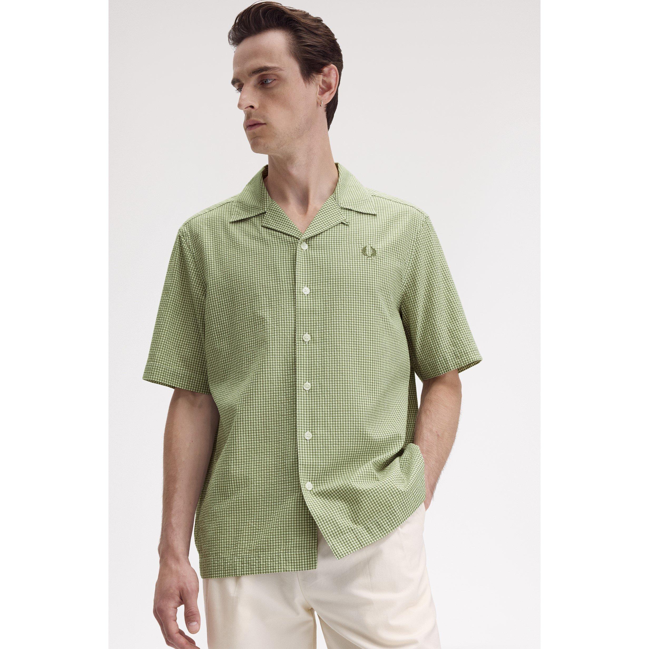 Fred Perry Men's Gingham Short Sleeve Shirt - Olive Mint X88 - XL