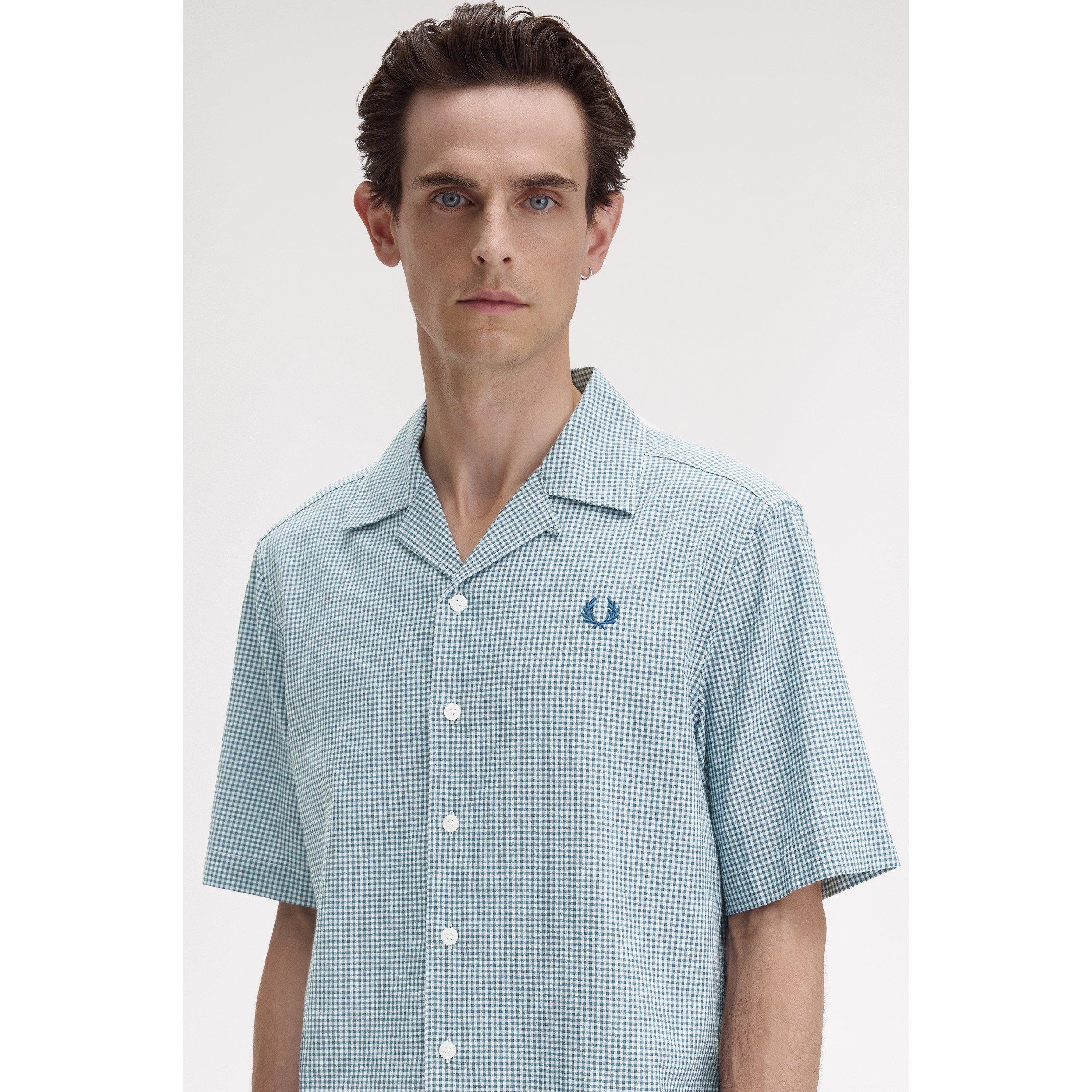 Light Smoke 353 - Fred Perry - Men's Gingham Short-Sleeve Patterned Shirt - 2