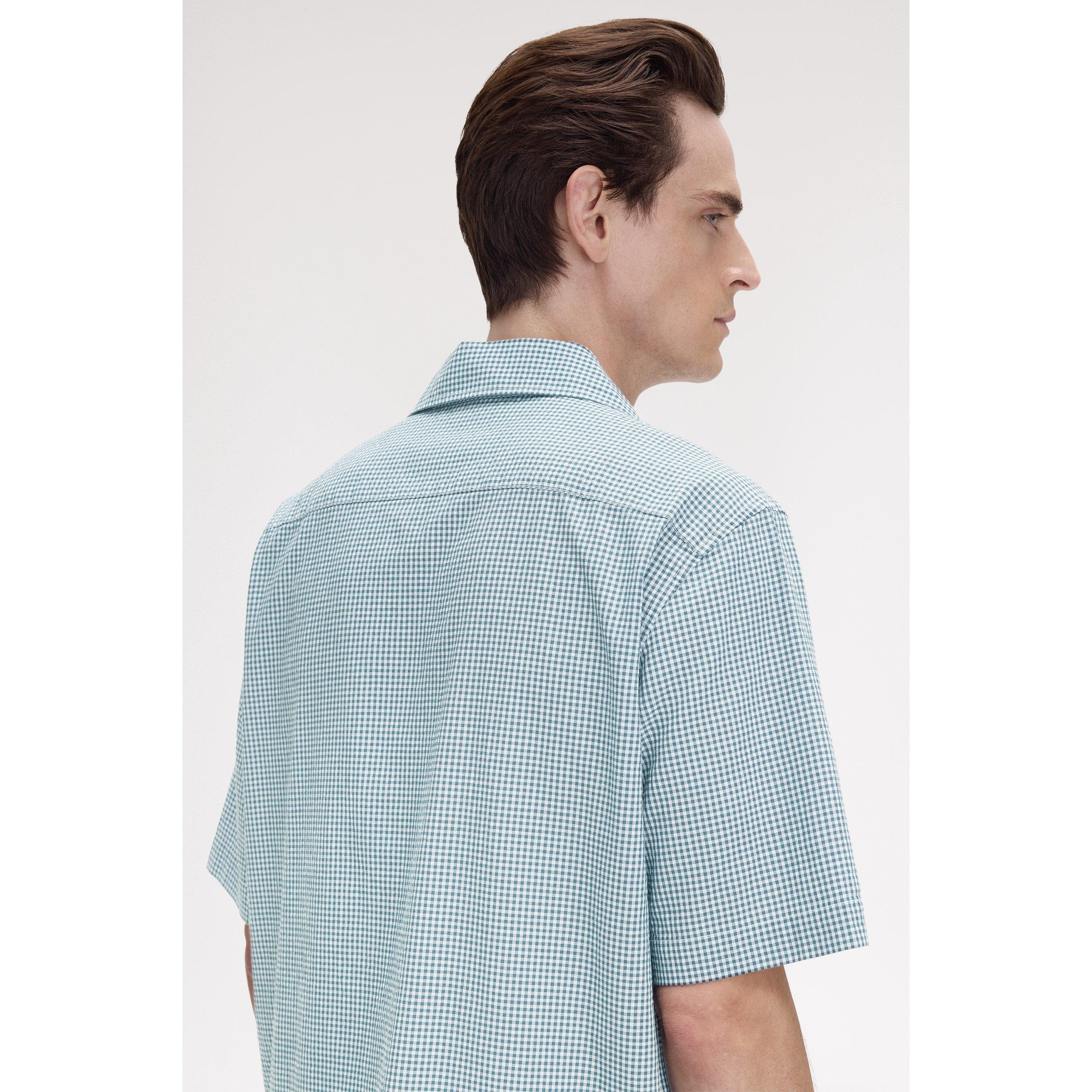 Light Smoke 353 - Fred Perry - Men's Gingham Short-Sleeve Patterned Shirt - 4