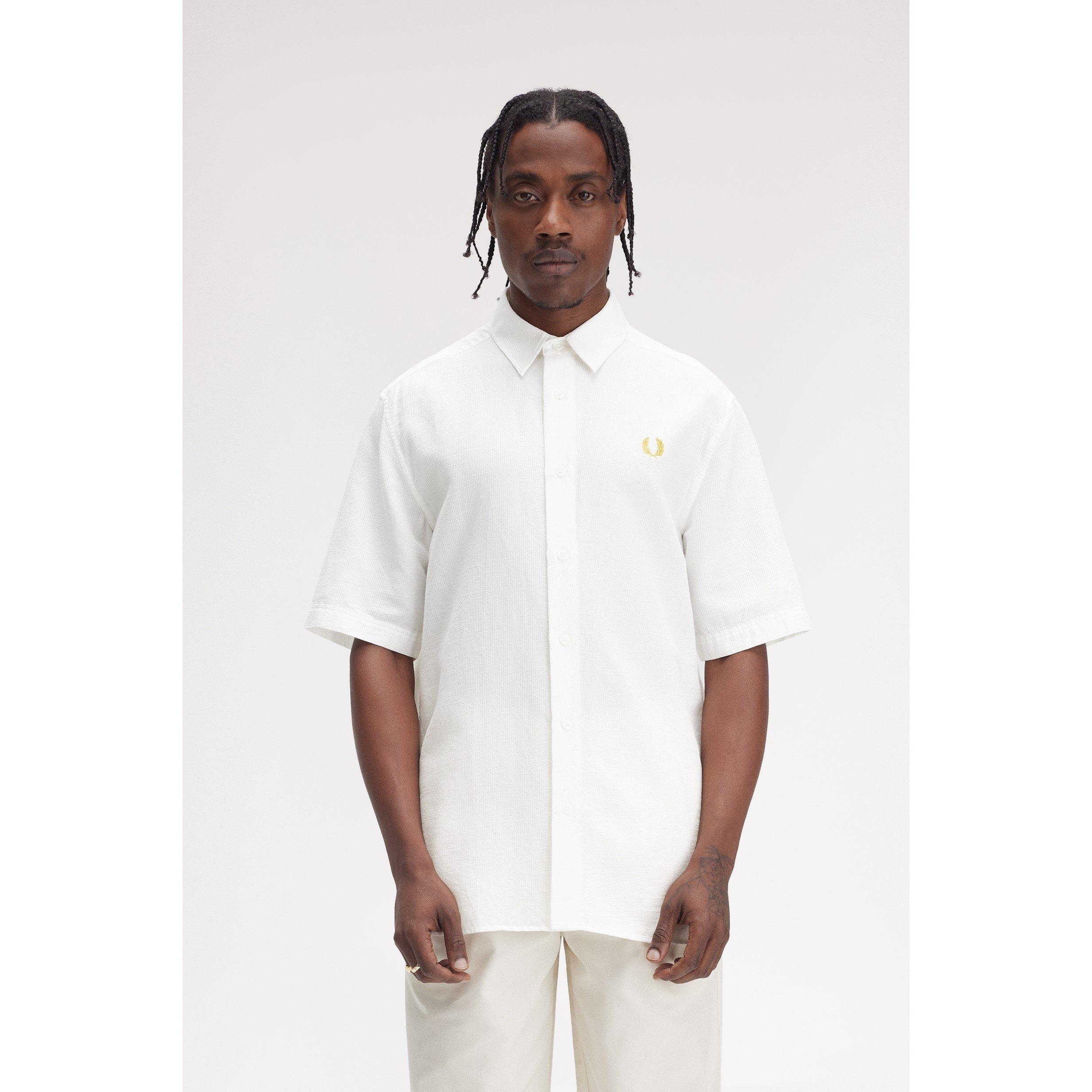 Snow White 129 - Fred Perry - Men's Seersucker Short-Sleeve Patterned Shirt - 2