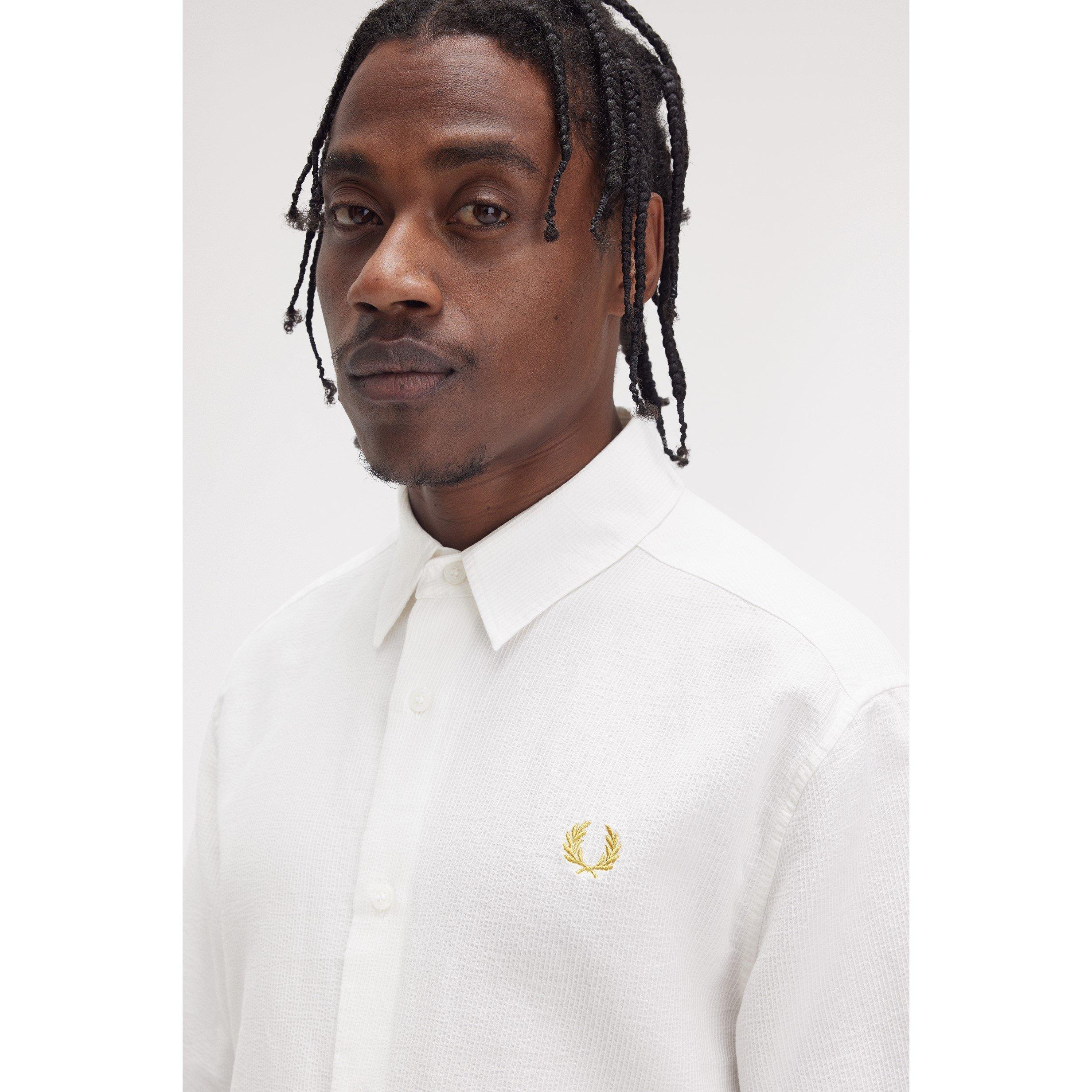 Snow White 129 - Fred Perry - Men's Seersucker Short-Sleeve Patterned Shirt - 3