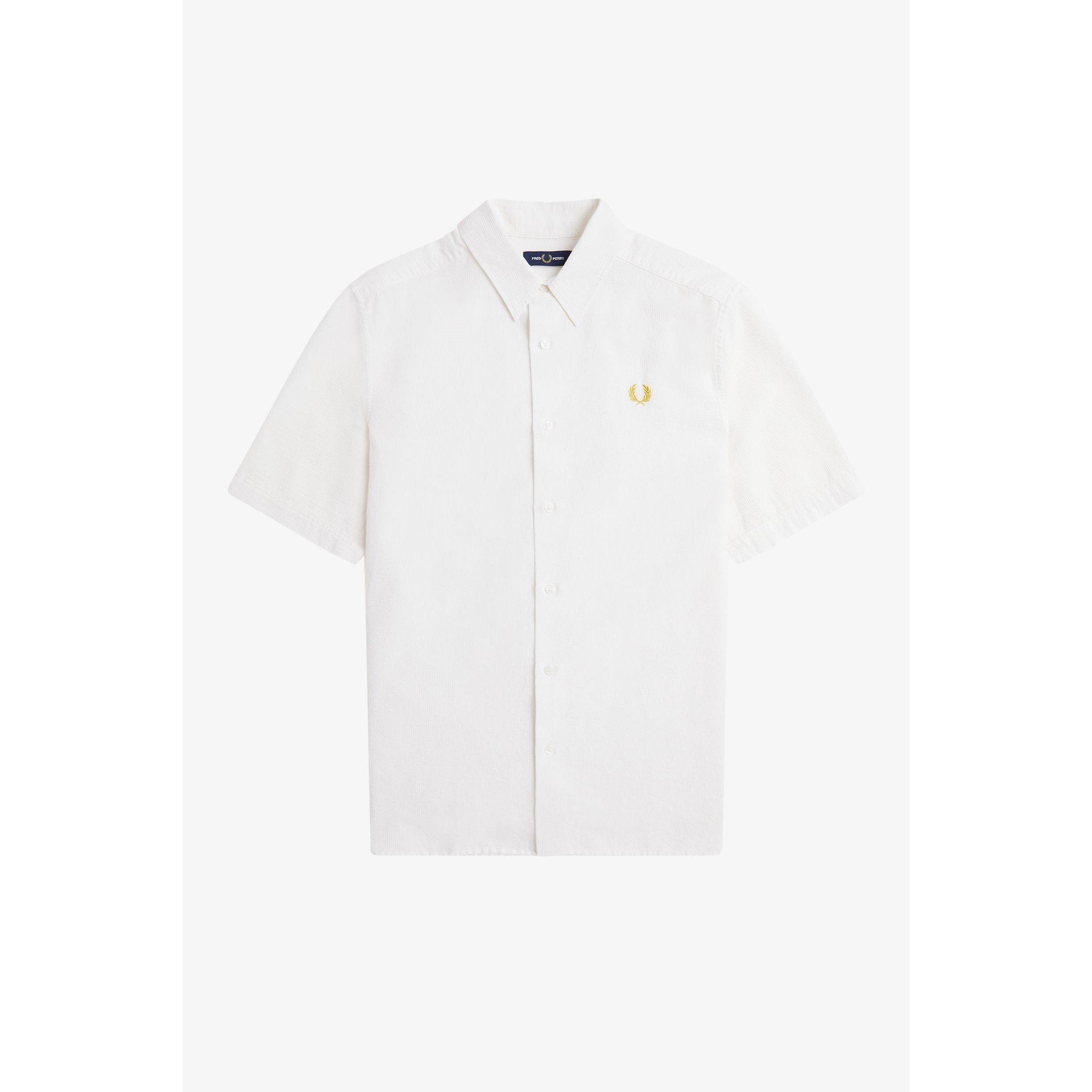 Snow White 129 - Fred Perry - Men's Seersucker Short-Sleeve Patterned Shirt - 4