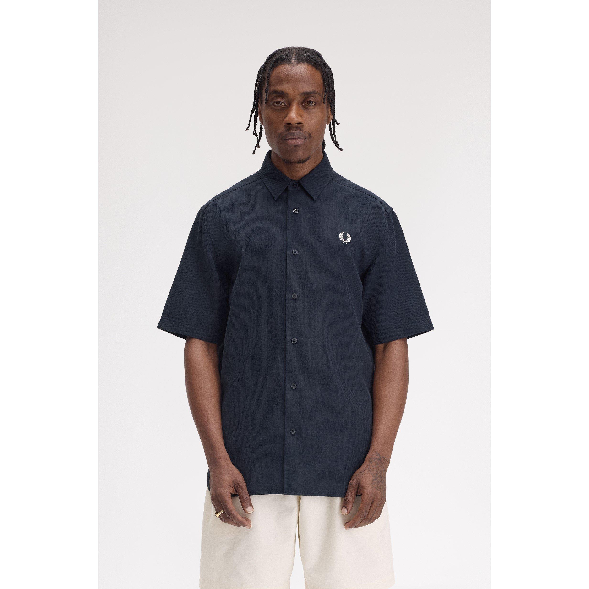Navy 608 - Fred Perry - Men's Seersucker Short Sleeve Shirt - 2