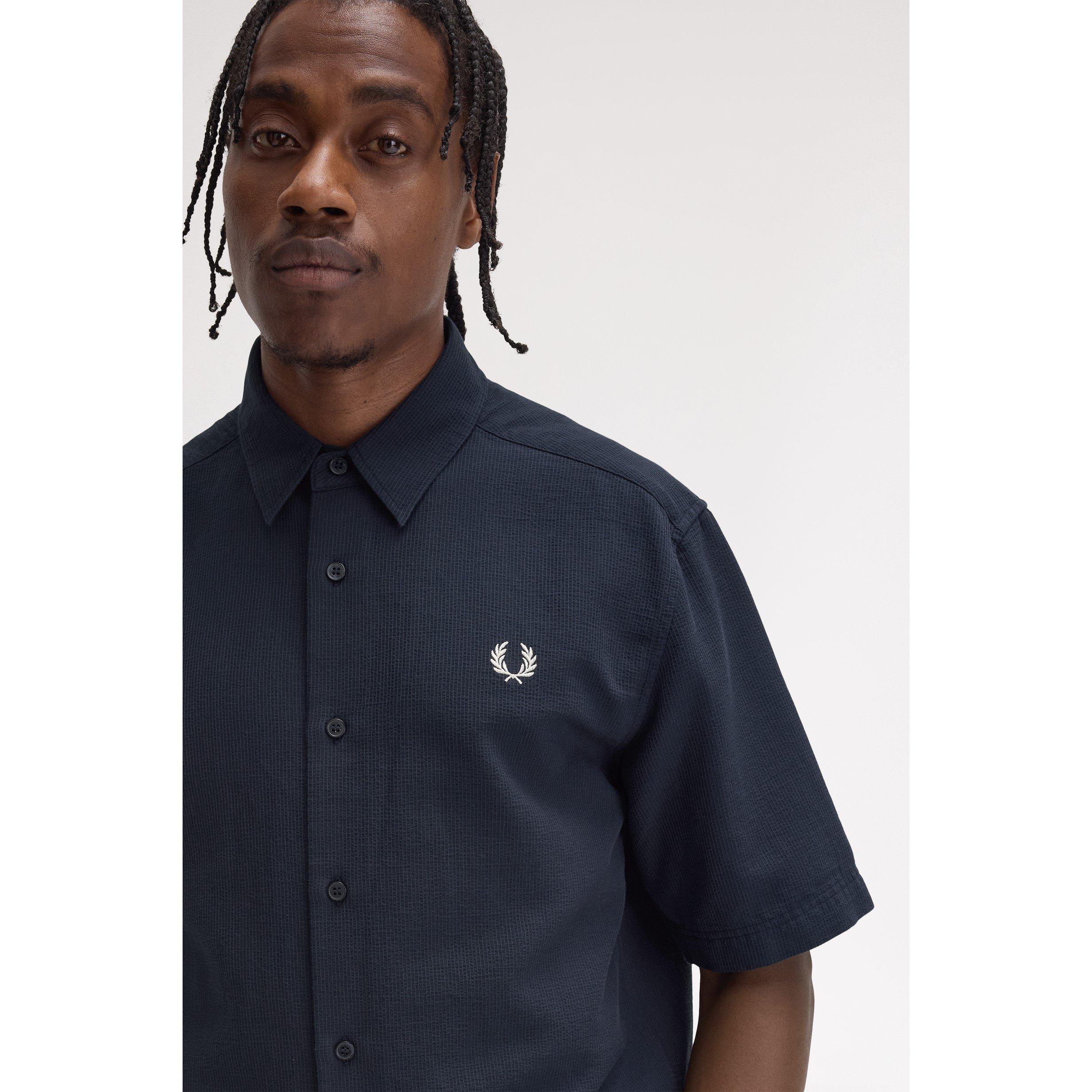 Navy 608 - Fred Perry - Men's Seersucker Short Sleeve Shirt - 3