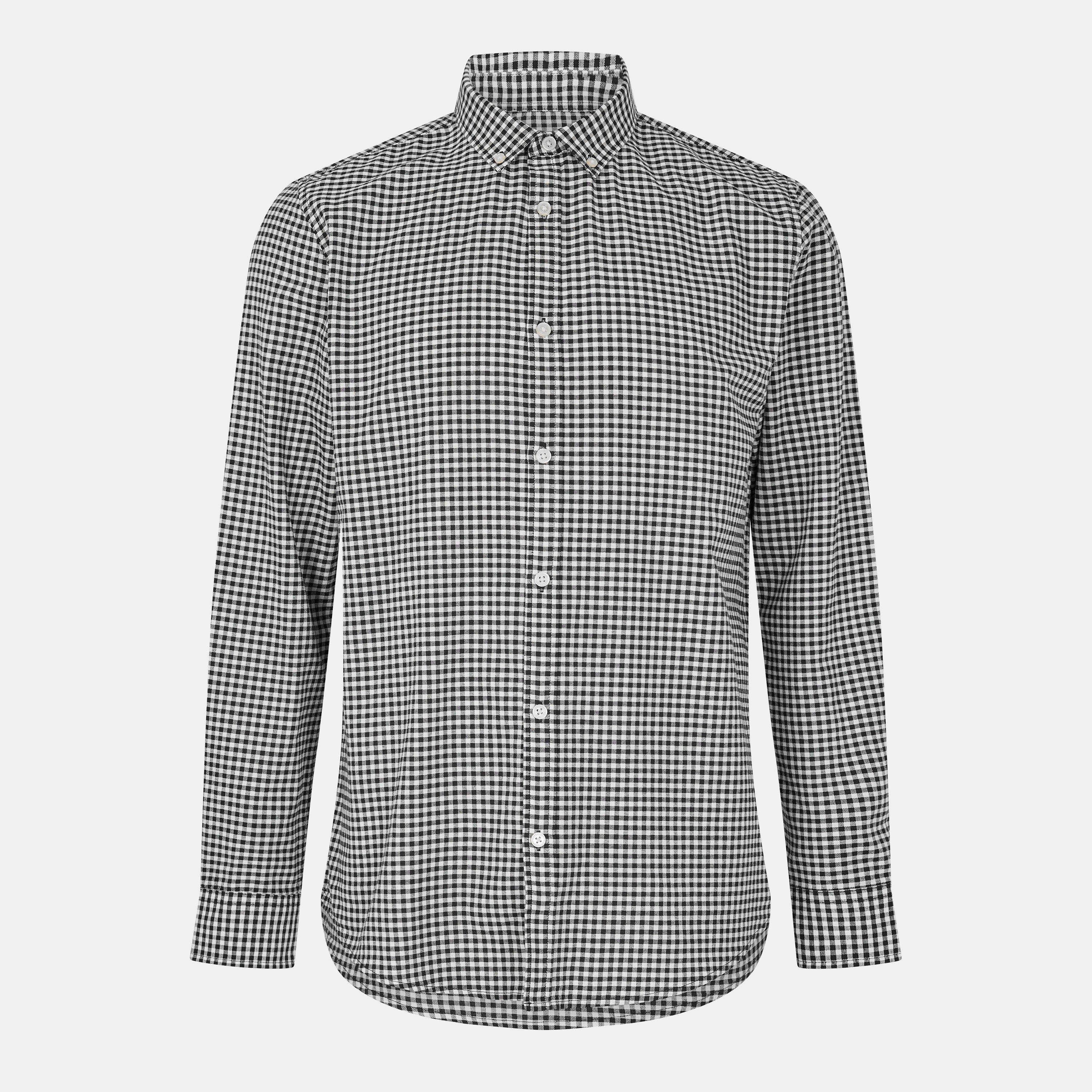 A Black - Nicce - Mens Threadbare Cheque Cotton Long-Sleeve Oxford Shirt - 1
