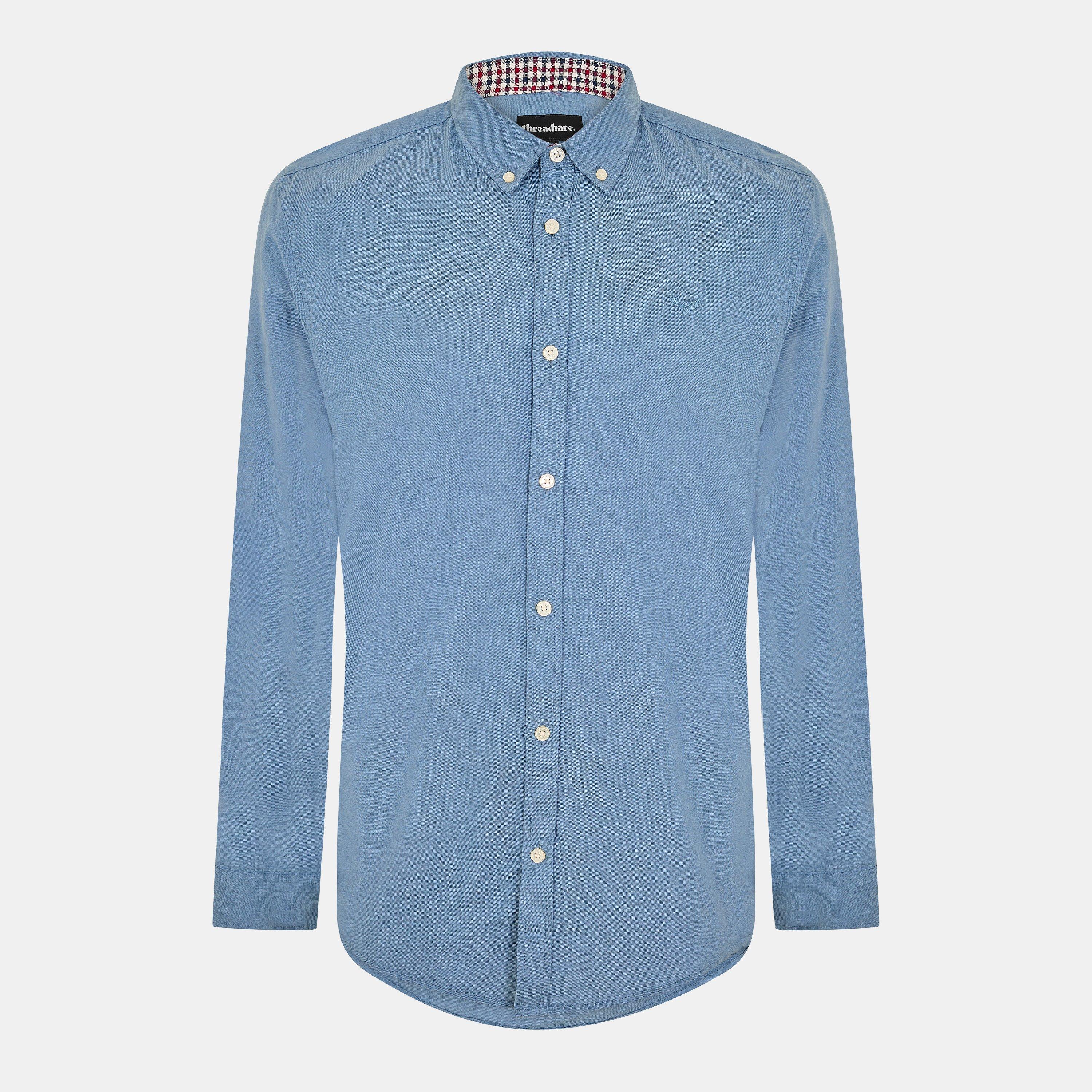 Threadbare Men's Beaconsfield Long-Sleeve Oxford Shirt - Navy/Denim - Medium