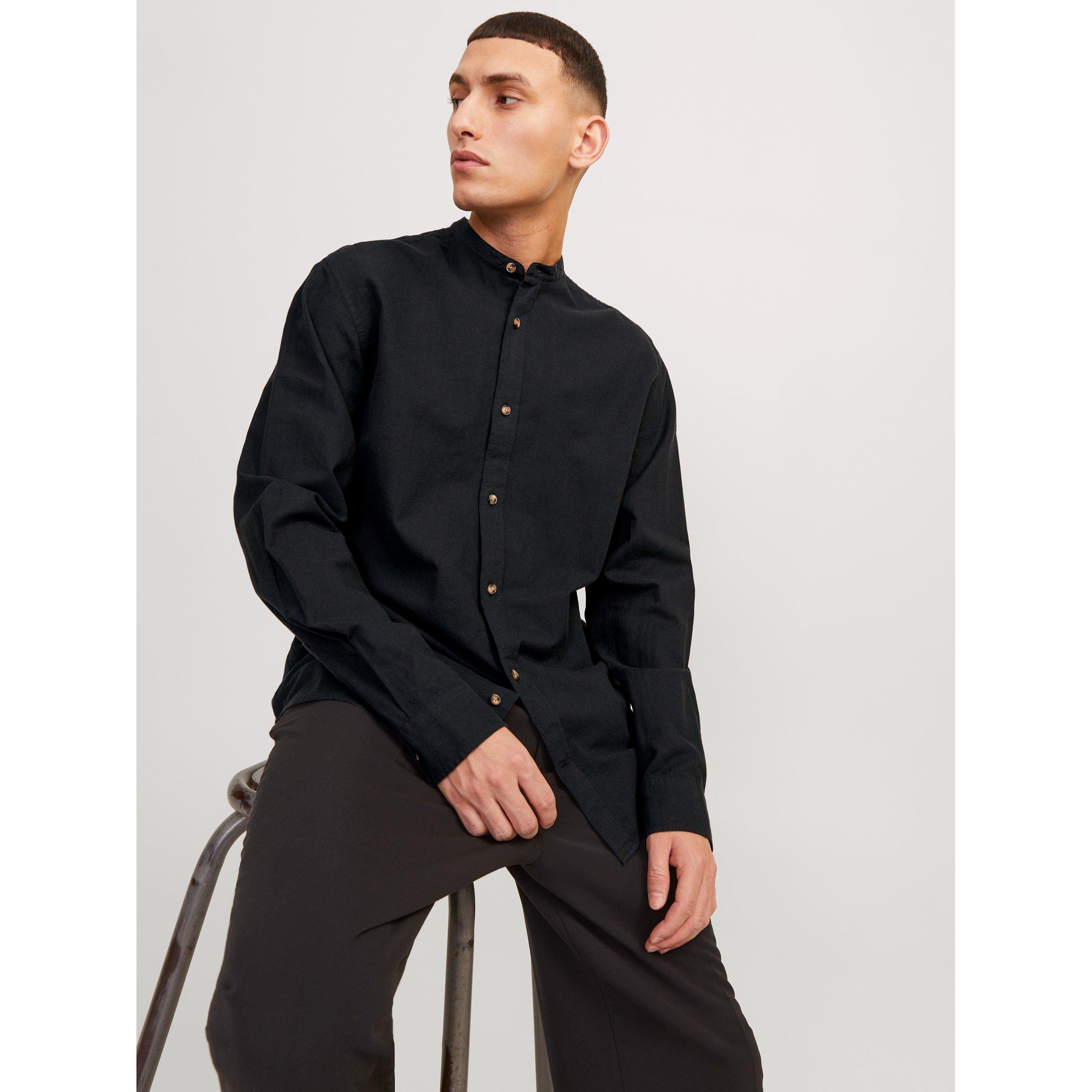 Nero - Jack and Jones - Long-Sleeve Buttoned Linen Shirt - 4