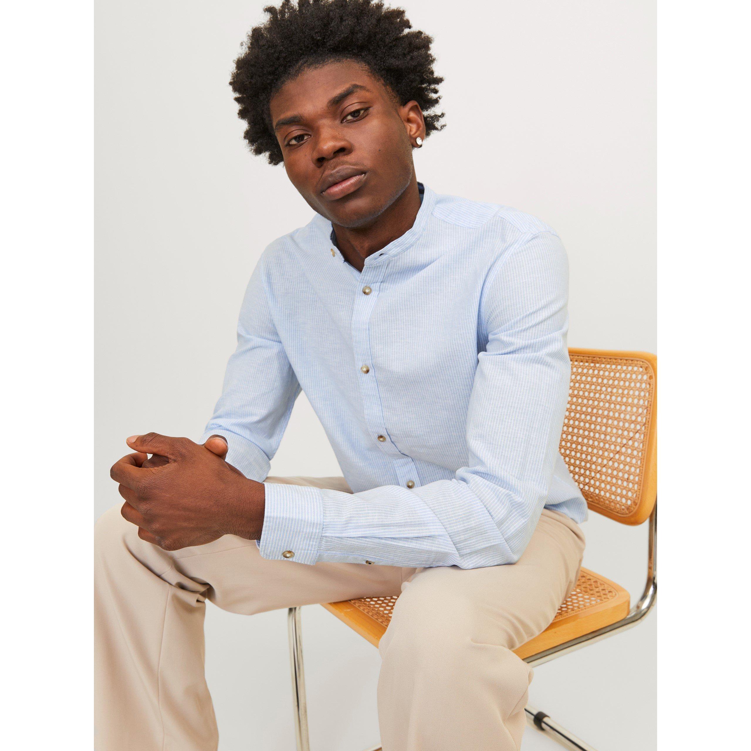 Cashmere Blue - Jack and Jones - Long-Sleeve Buttoned Linen Shirt - 3