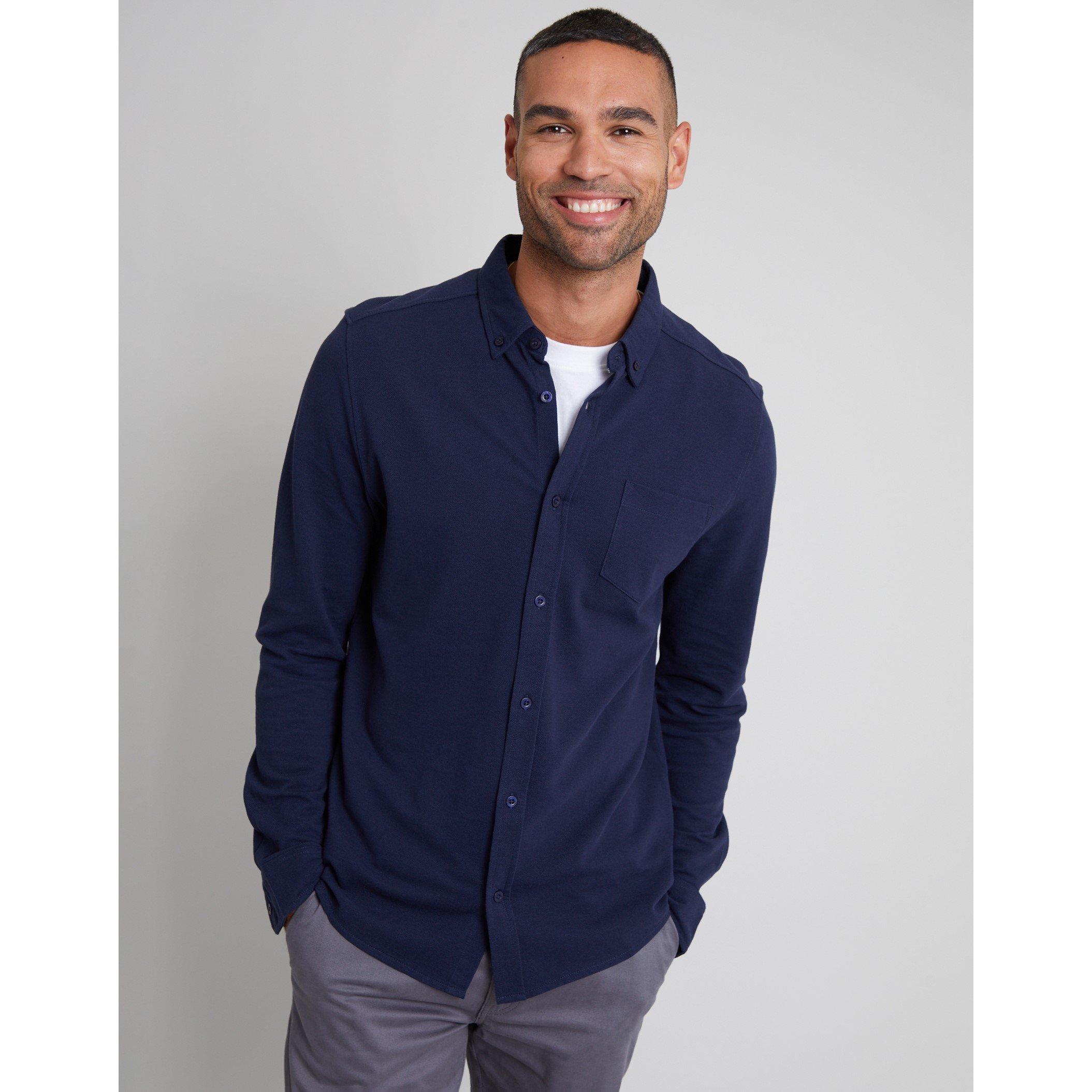 White/Navy - Threadbare - Long-Sleeve Plain Shirt - 2