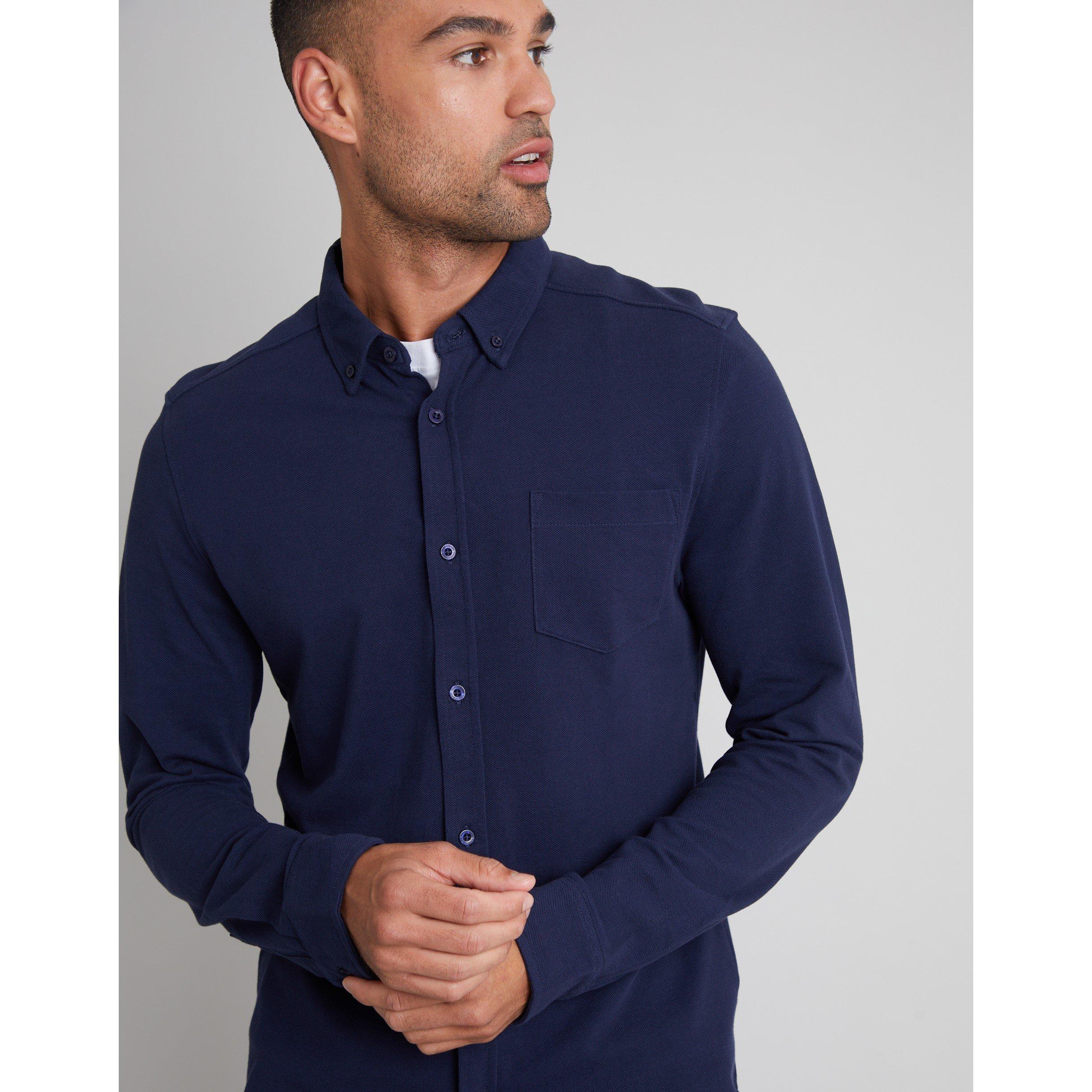 White/Navy - Threadbare - Long-Sleeve Plain Shirt - 4