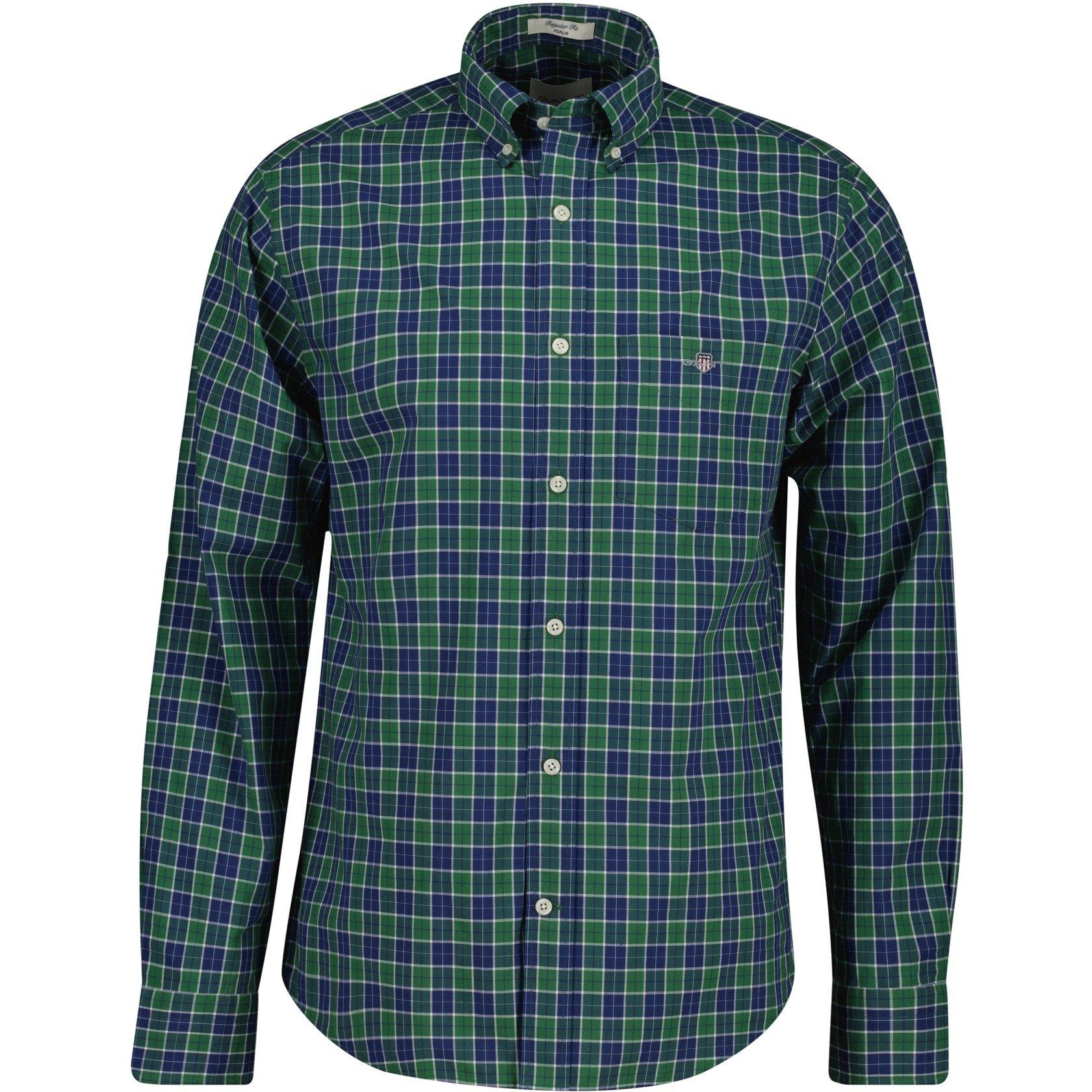 Gant Men's Classic Poplin Check Long Sleeve Shirt - Forest Green - M