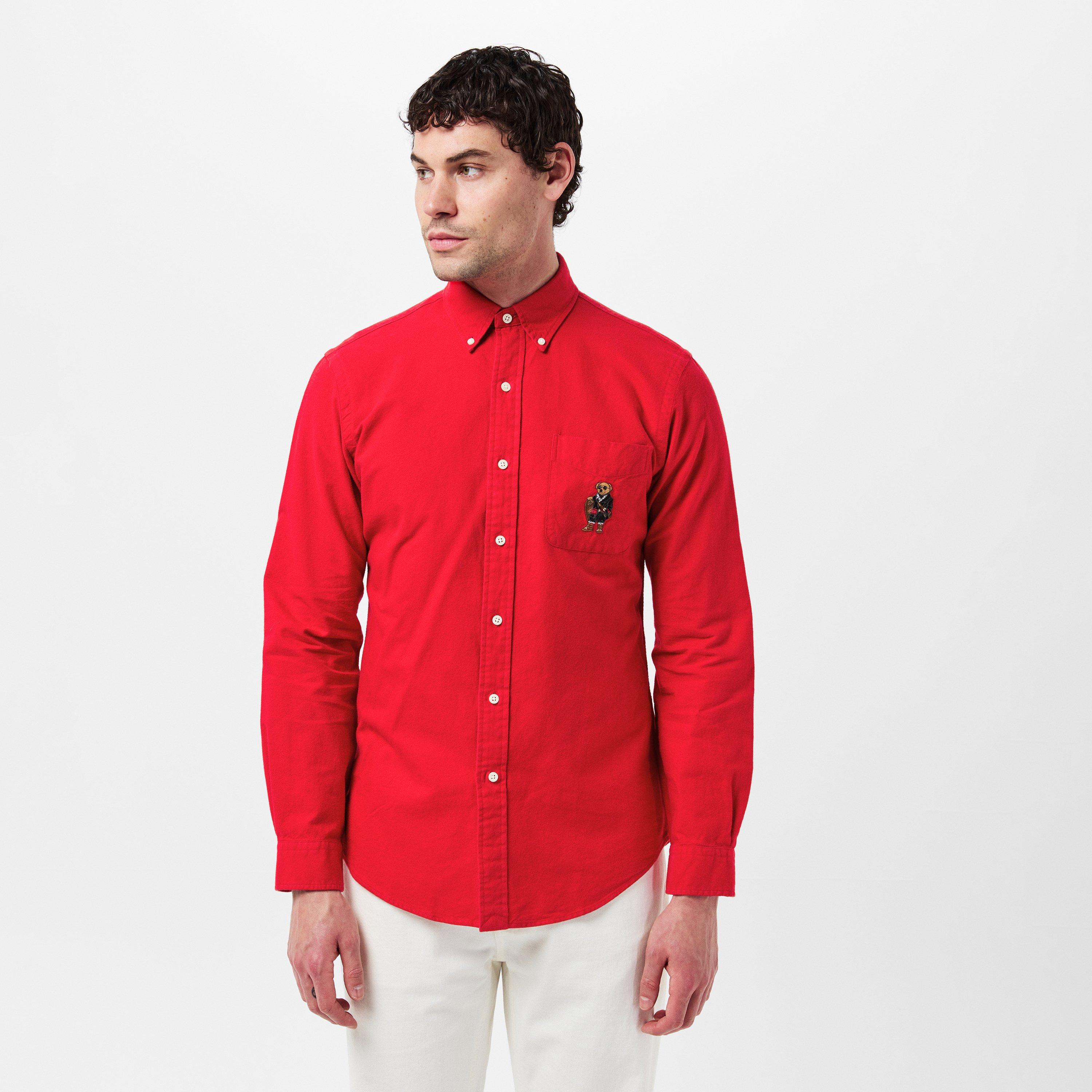 RL 2000 Red - Polo Ralph Lauren - Men's Brushed Oxford Long-Sleeve Plain Shirt - 3