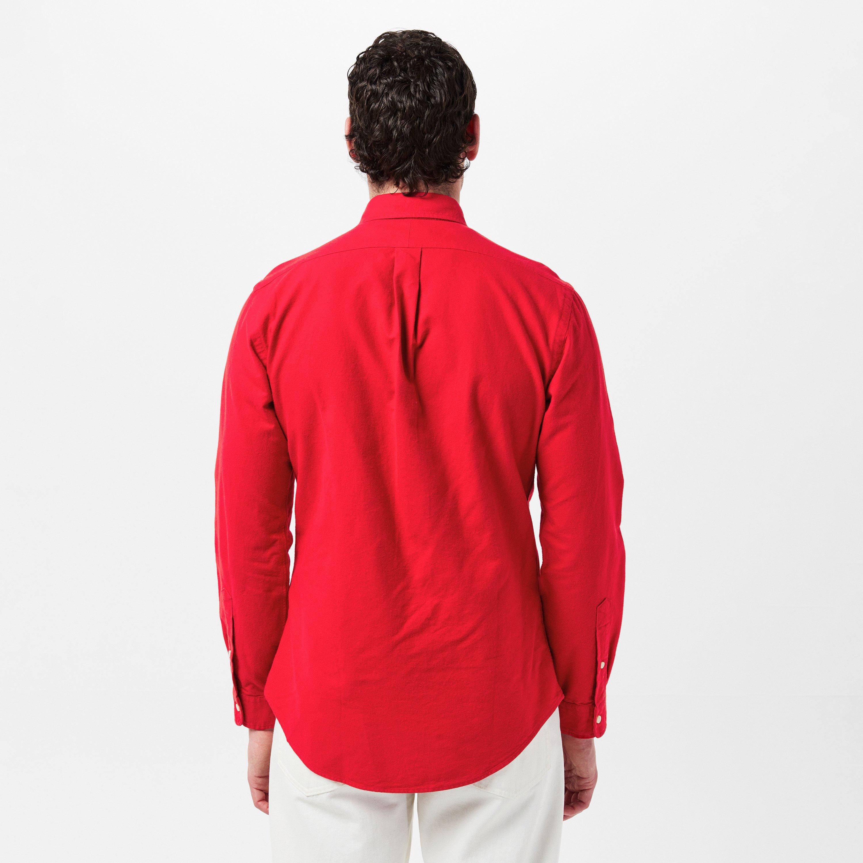 RL 2000 Red - Polo Ralph Lauren - Men's Brushed Oxford Long-Sleeve Plain Shirt - 4