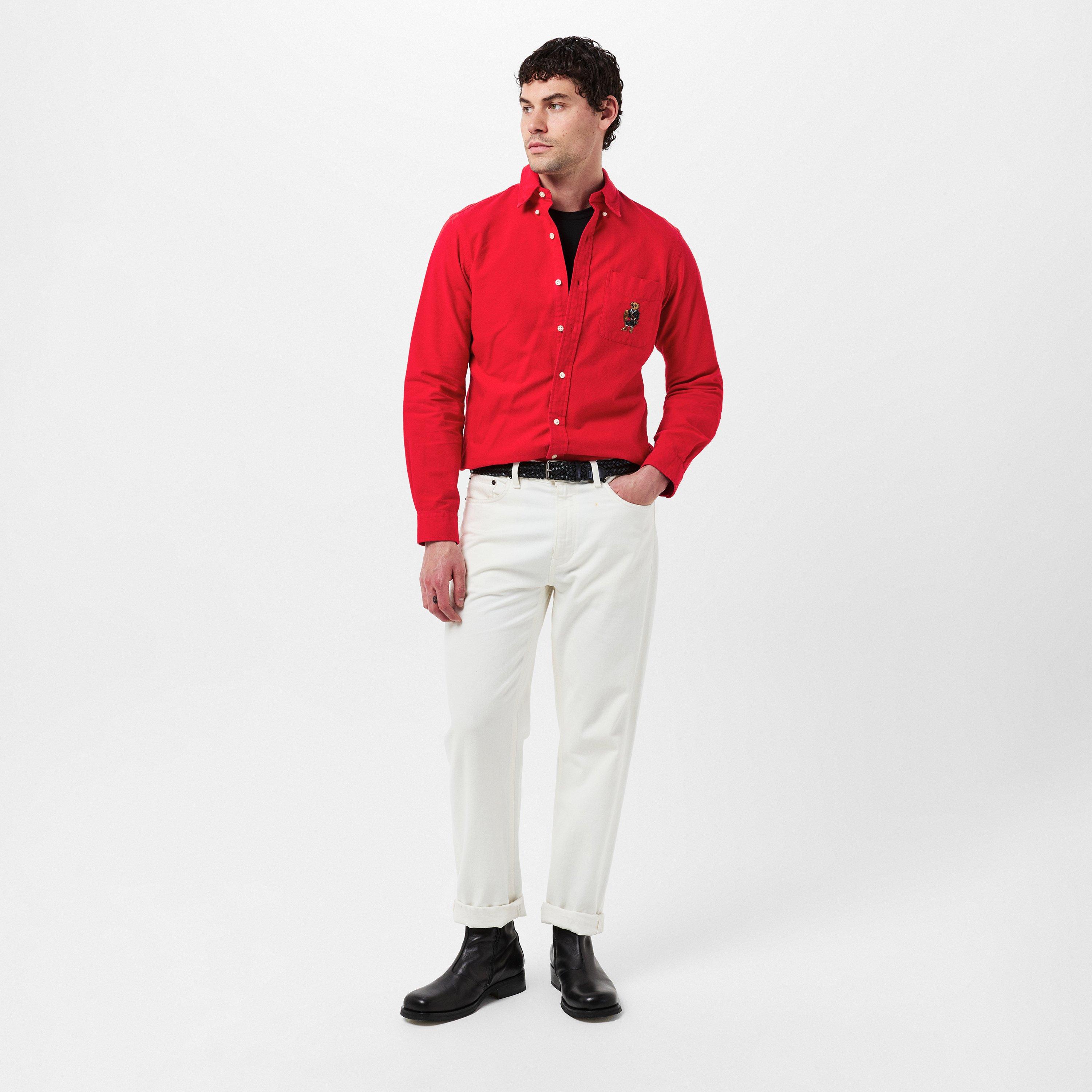 RL 2000 Red - Polo Ralph Lauren - Men's Brushed Oxford Long-Sleeve Plain Shirt - 6